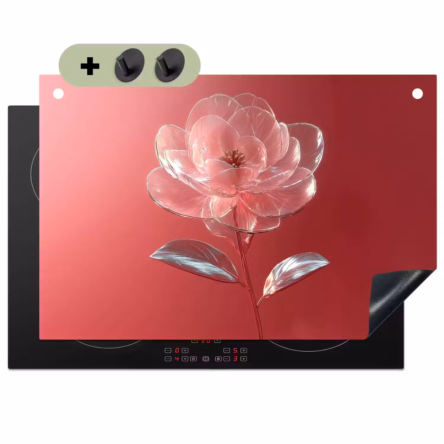 Sierlijk - Bloem - Roze - Glazen Inductie beschemer met haakjes klein -3d