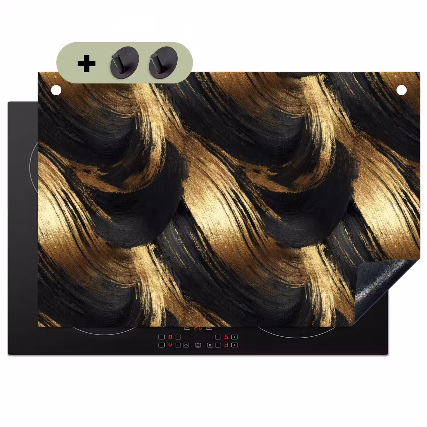 Verfstreken - Abstract - Goud - Zwart Inductie beschemer met haakjes klein 777 -3d
