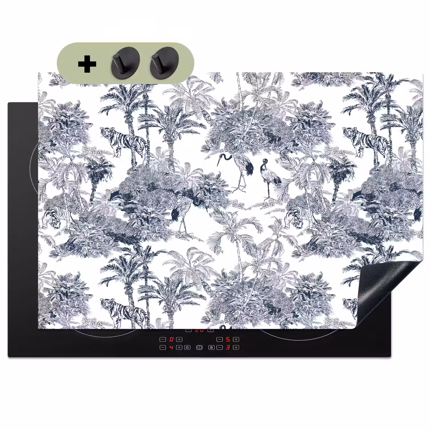 Palmbomen - Jungle - Abstract - Blauw Inductie beschemer met haakjes klein 777 -3d