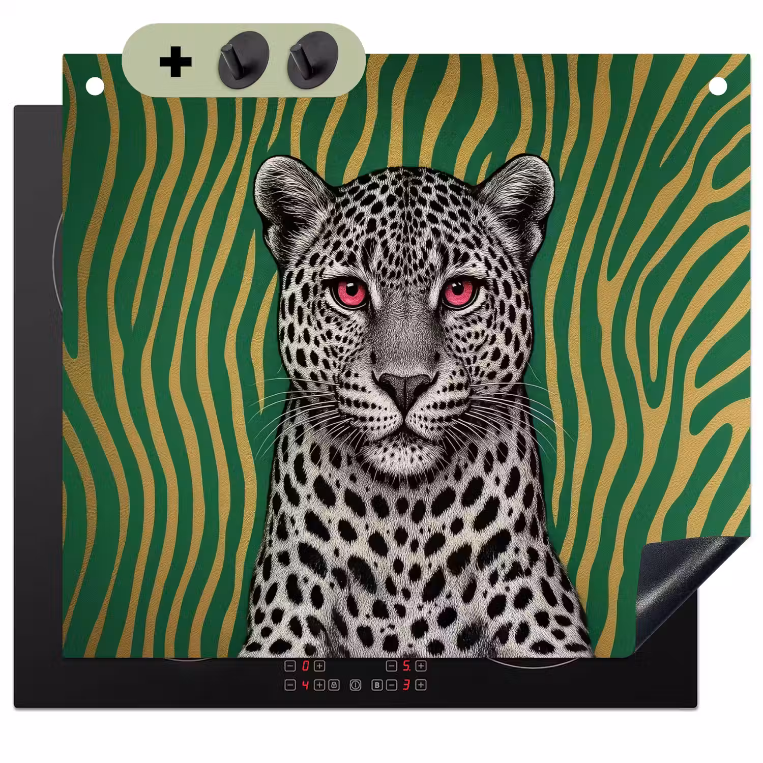 Panter - Zebrapatroon - Groen Inductie beschemer met haakjes middel -3d