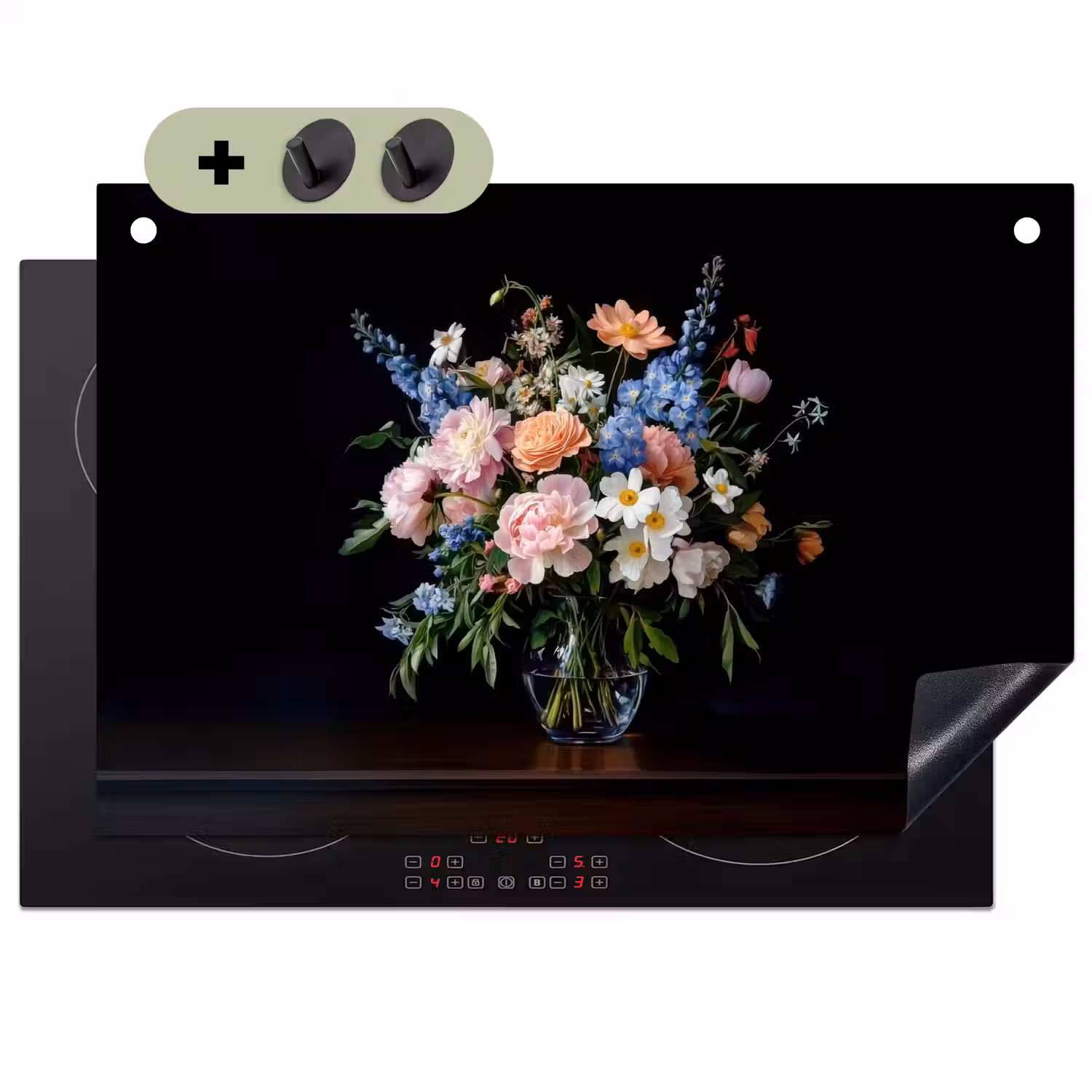 Pastel - Bloemen - Glazen - Vaas Inductie beschemer met haakjes klein -3d
