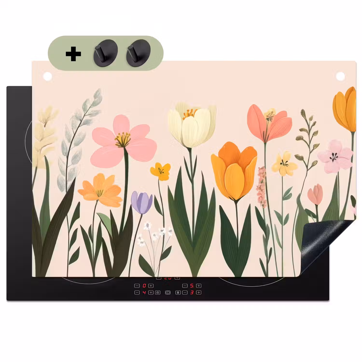 Pasteltinten - Bloemen - Illustratie Inductie beschemer met haakjes klein -3d