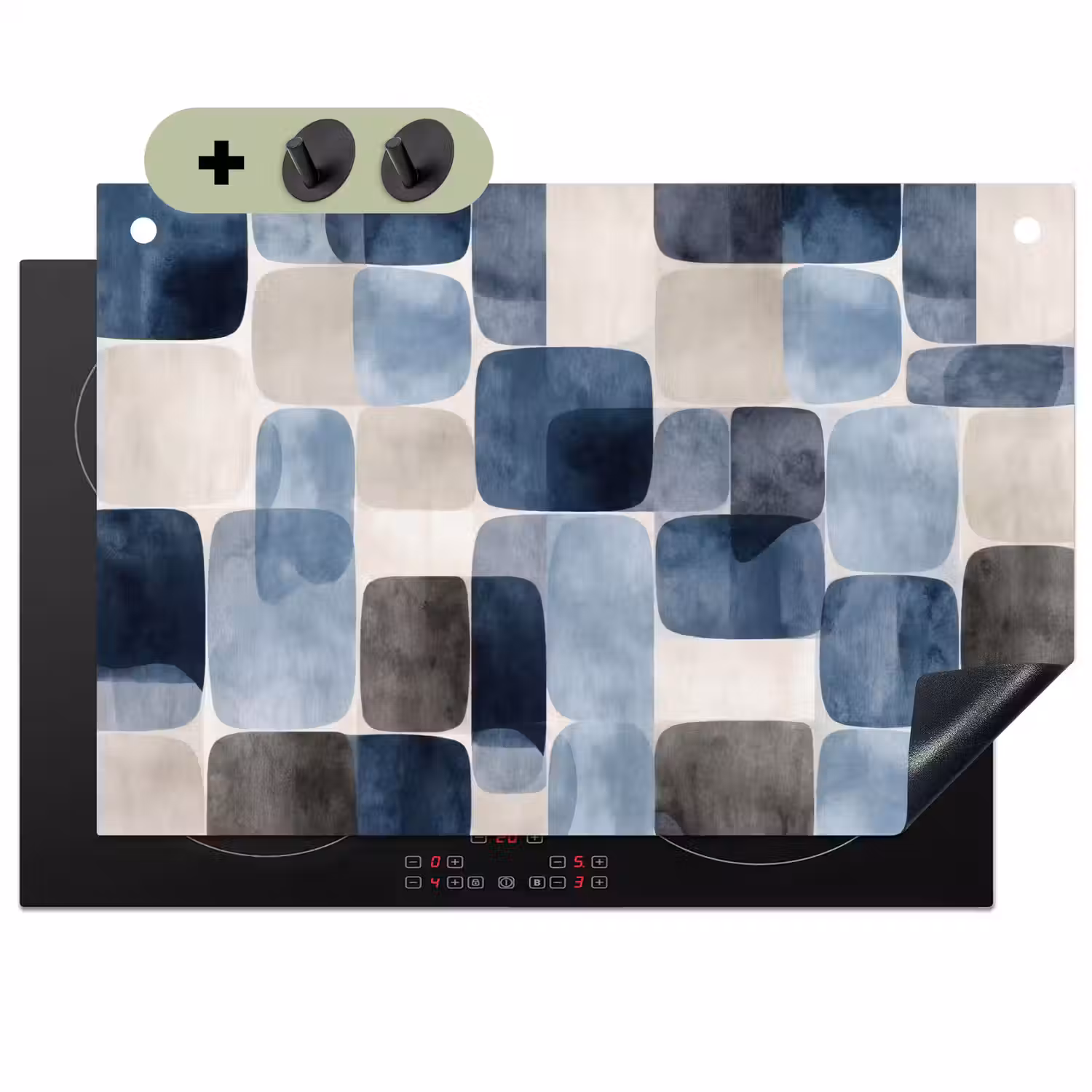 Patroon - Blauw - Vierkanten Inductie beschemer met haakjes klein -3d