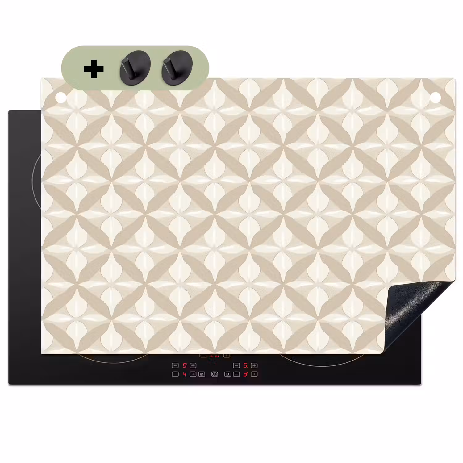 Patroon - Klassiek - Beige Inductie beschemer met haakjes klein 777 -3d