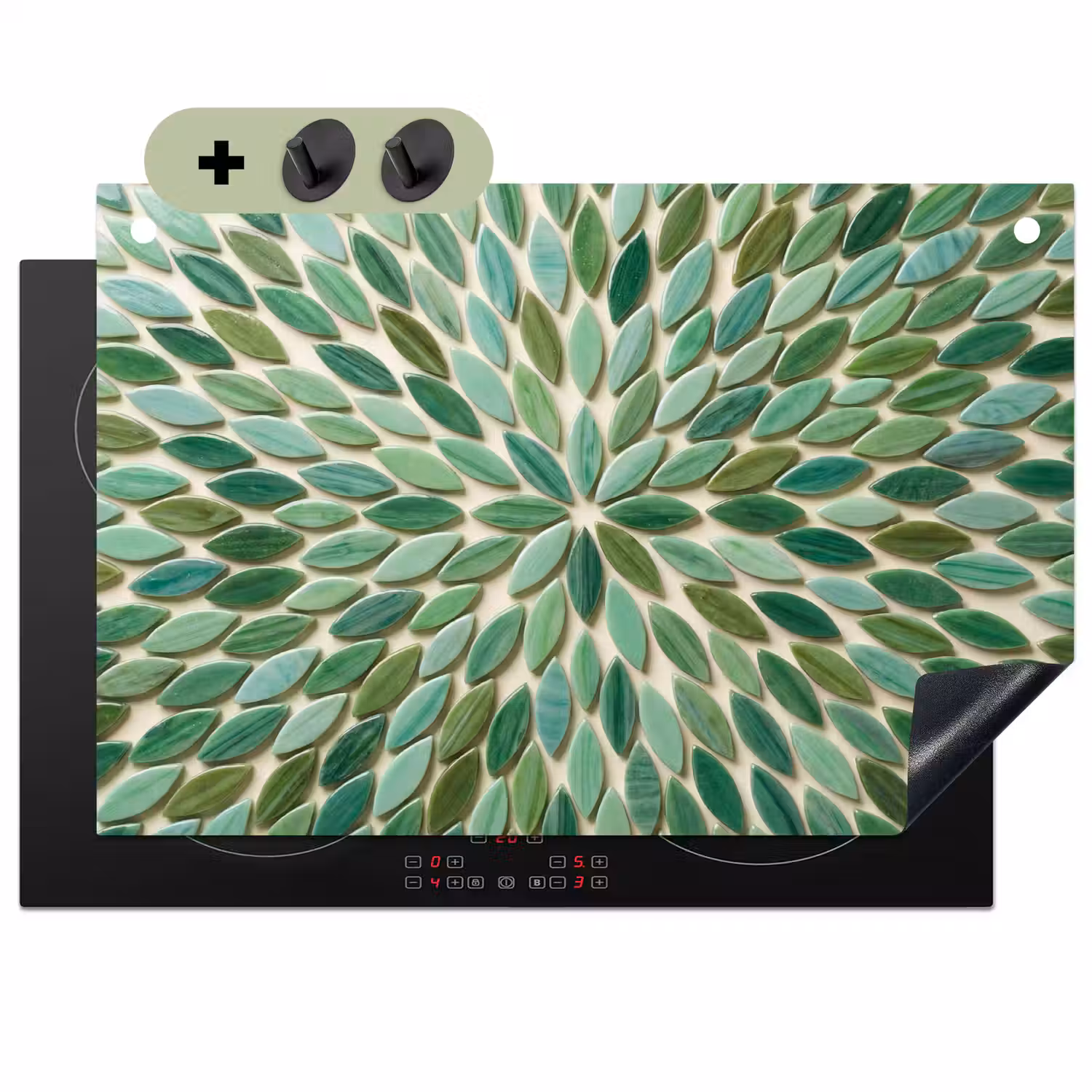 Patroon - Blad - Groen - Abstract Inductie beschemer met haakjes klein -3d