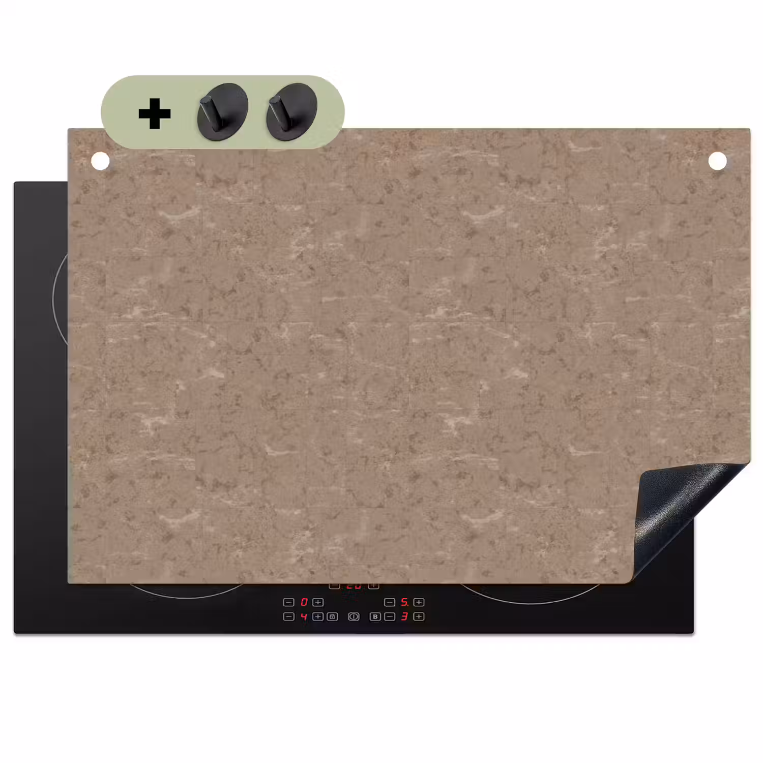Patroon - Kalksteen - Beige Inductie beschemer met haakjes klein 777 -3d