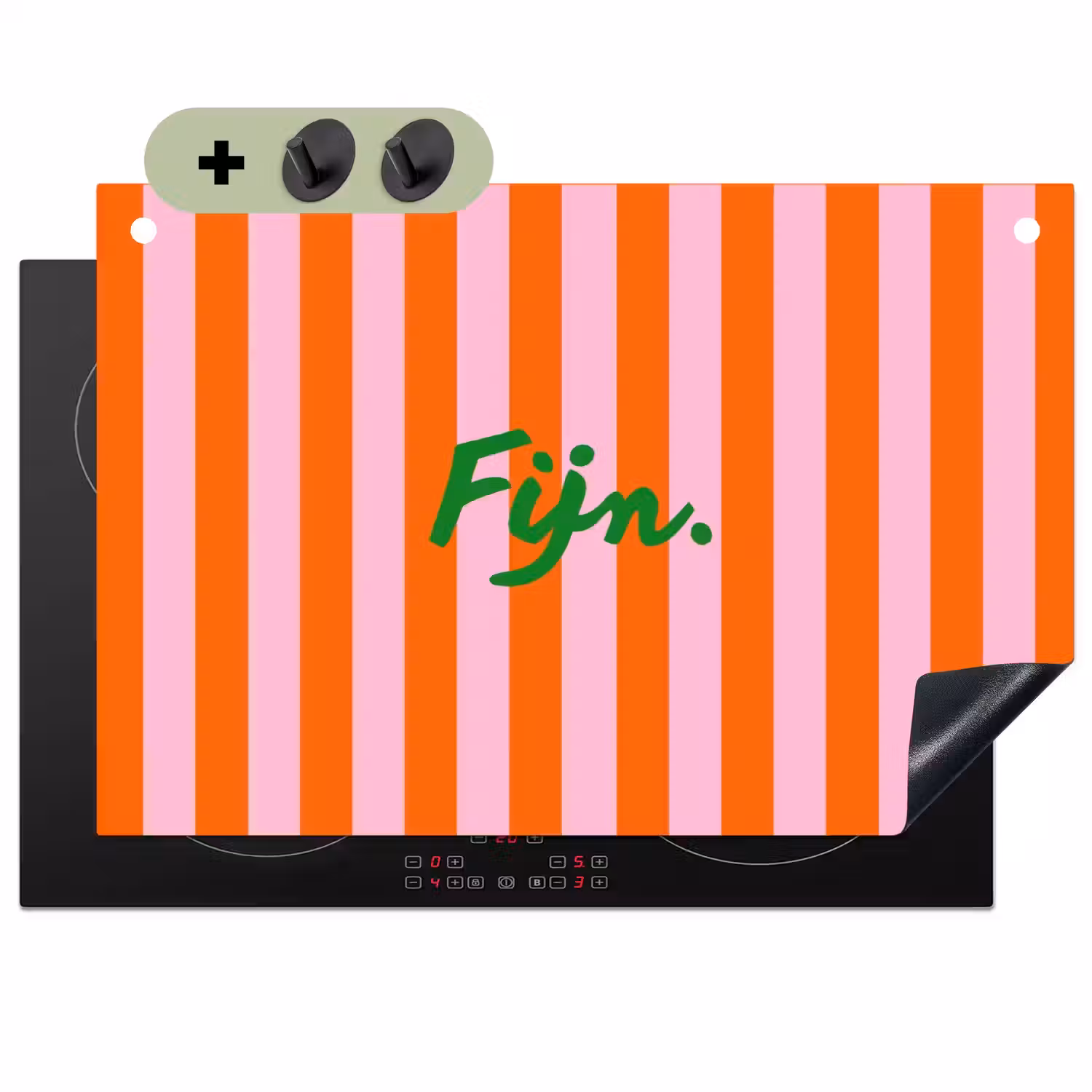 Patroon - Oranje - Fijn - Strepen Inductie beschemer met haakjes klein -3d