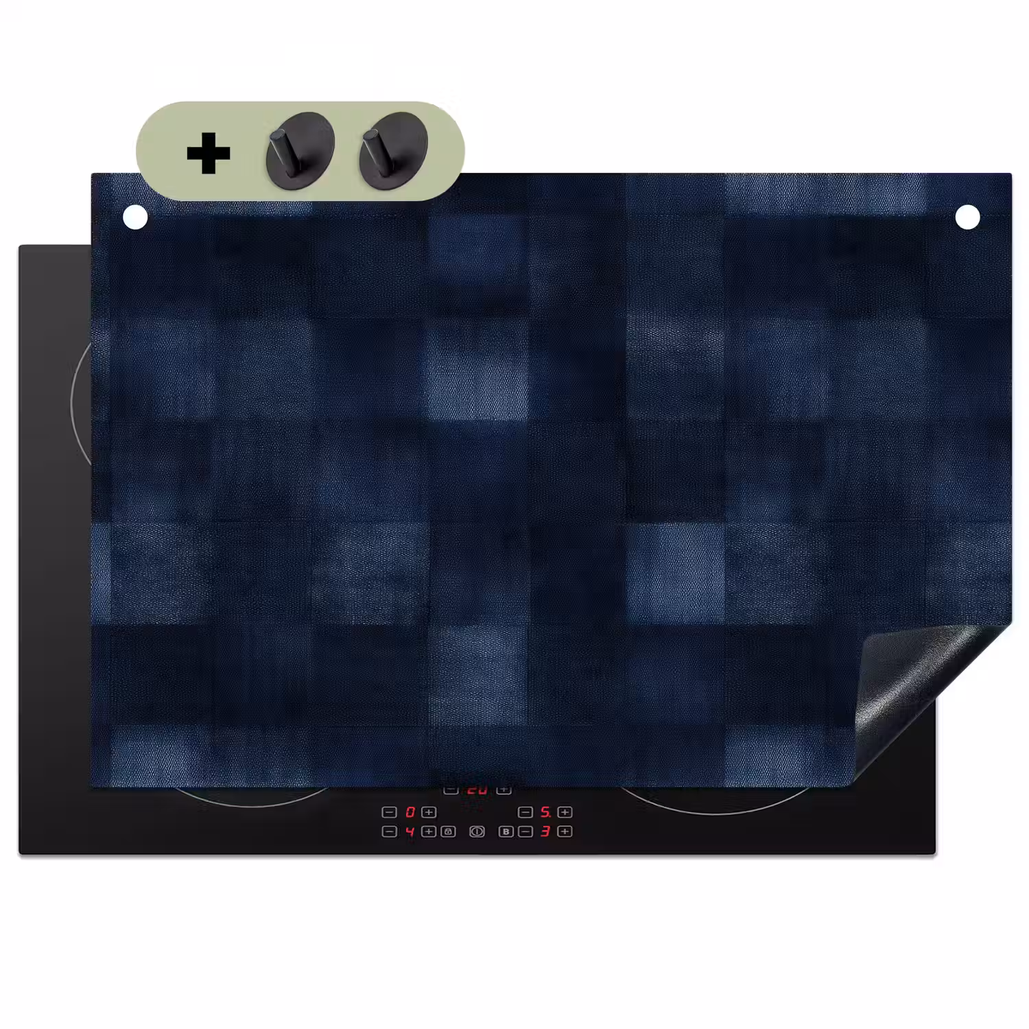 Patroon - Ruit - Marineblauw Inductie beschemer met haakjes klein 777 -3d