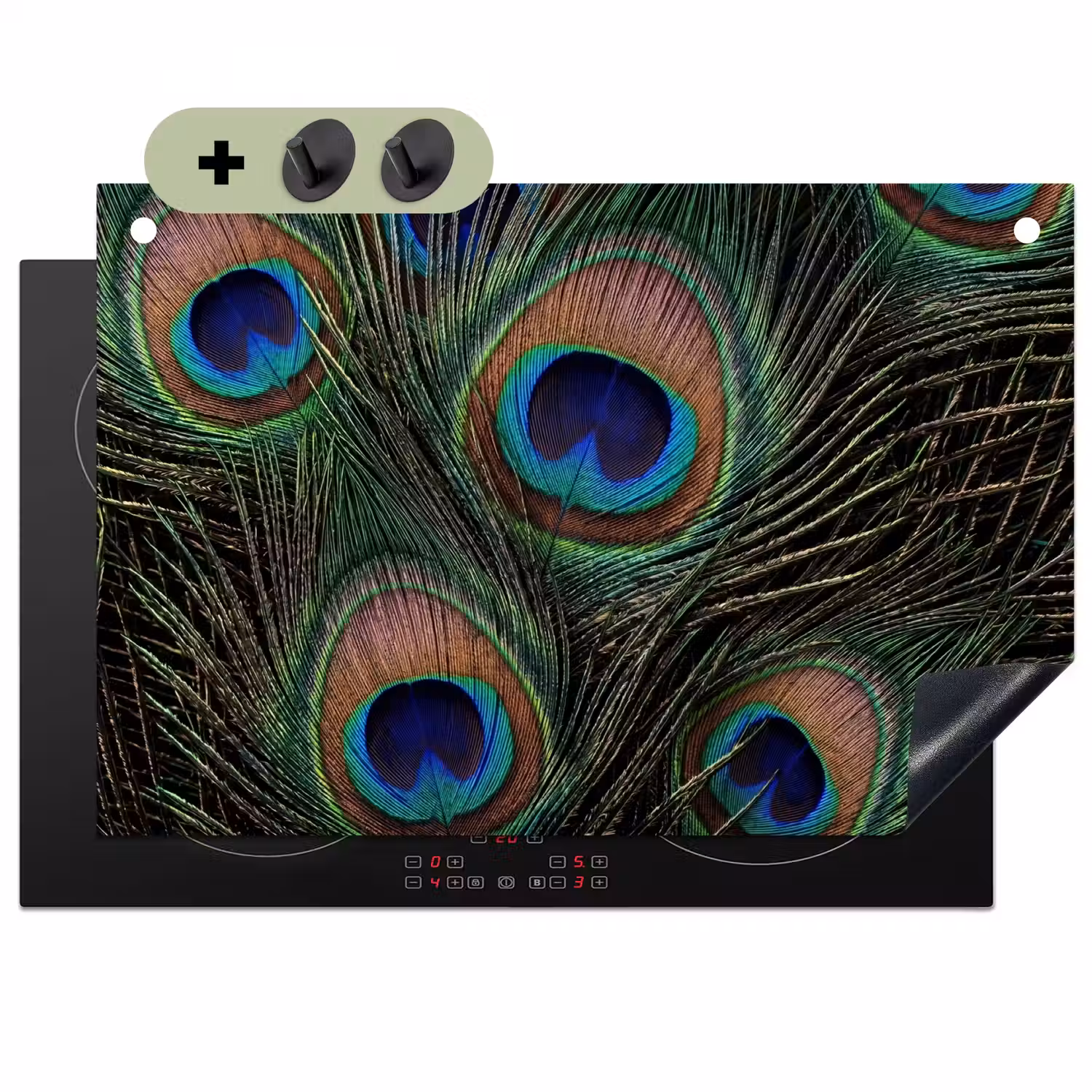Pauwenveren - Klassiek - Groen Inductie beschemer met haakjes klein -3d