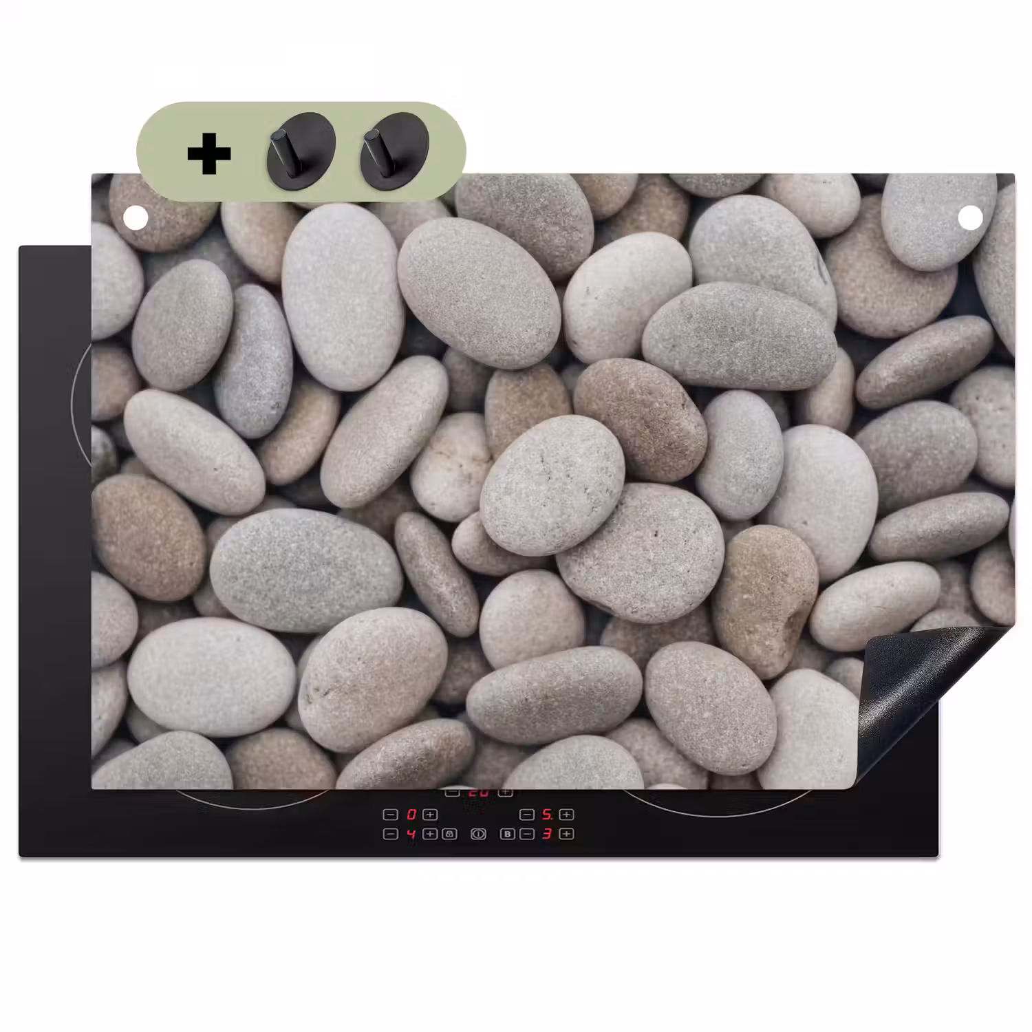 Kiezels - Stenen - Grijs Inductie beschemer met haakjes klein -3d