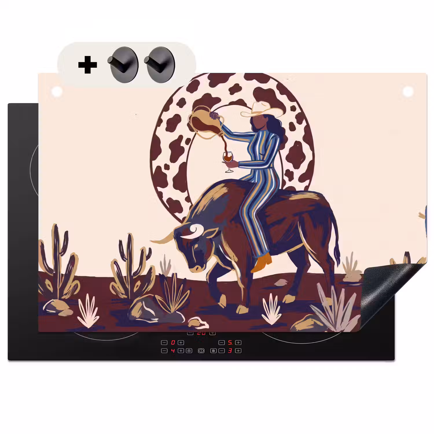 Mensen - Dieren - Cowboy - Abstract - Kleurrijk Inductie beschemer met haakjes klein -3d
