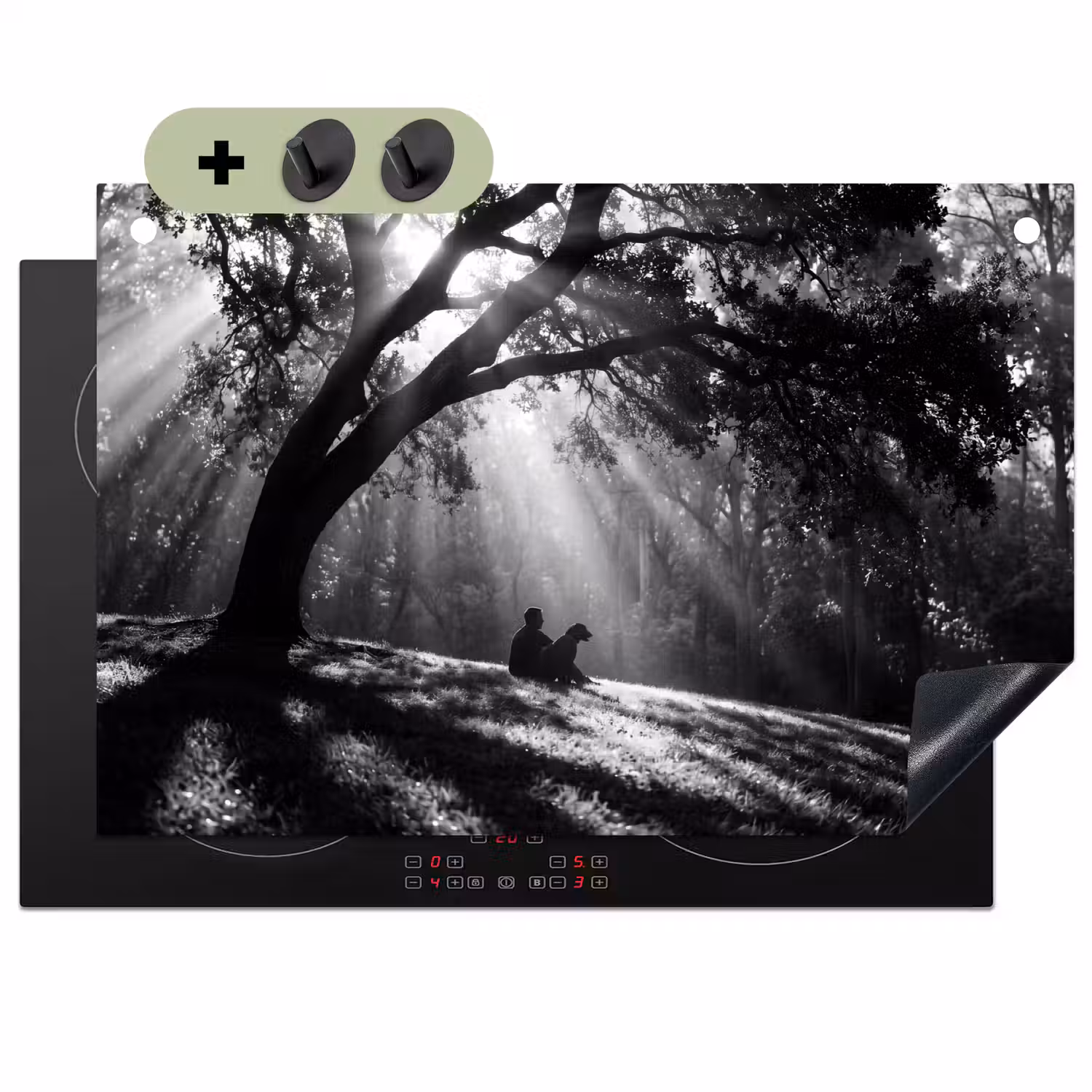 Mens - Hond - Natuur - Zwart-wit - Silhouet Inductie beschemer met haakjes klein -3d