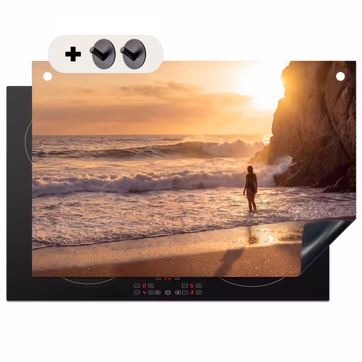 Mensen - Oceaan - Zonsondergang - Kust - Goud Inductie beschemer met haakjes klein -3d