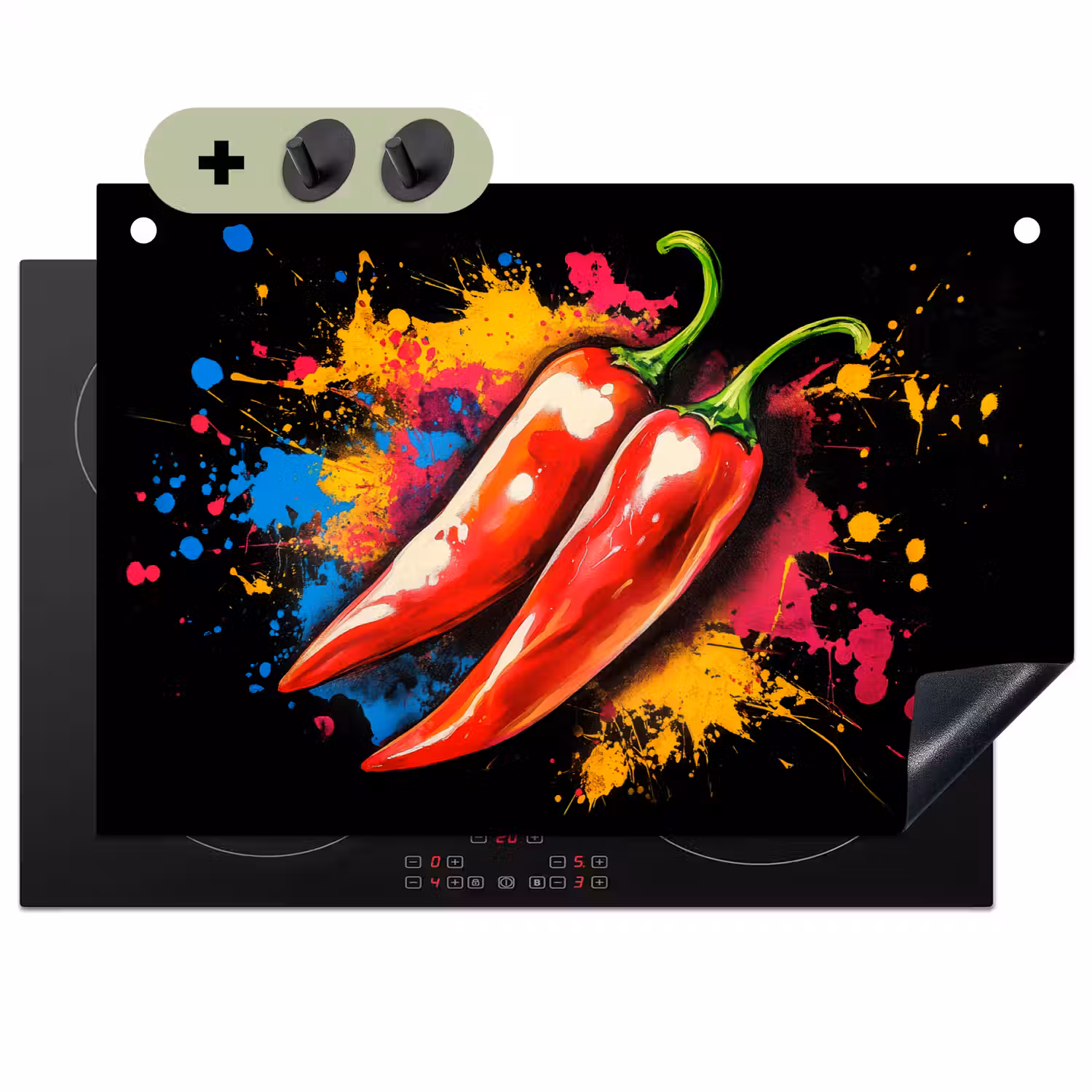 Peper - Graffiti - Verf - Abstract - Modern - Kleurrijk Inductie beschemer met haakjes klein -3d