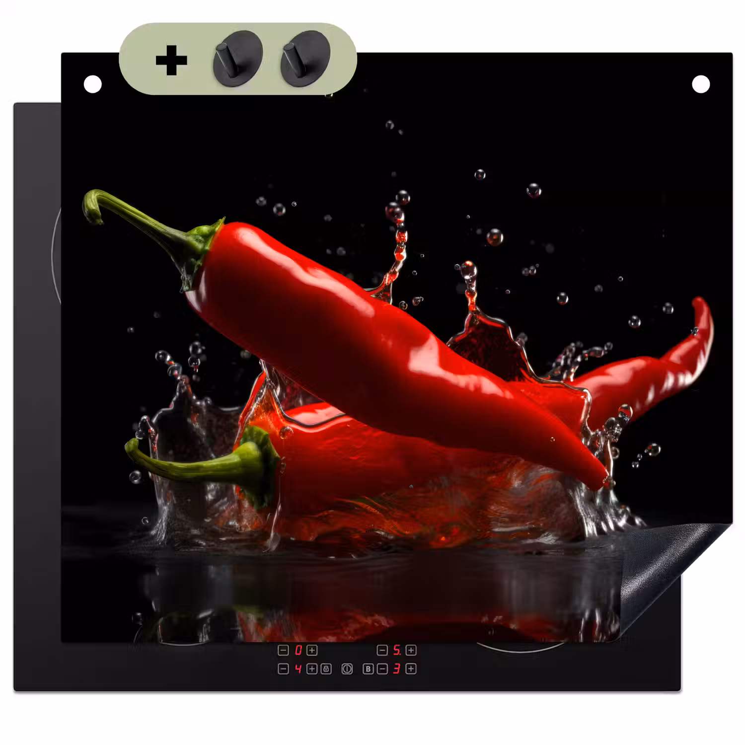 Peper - Rood - Zwart - Water - Groente Inductie beschemer met haakjes middel -3d
