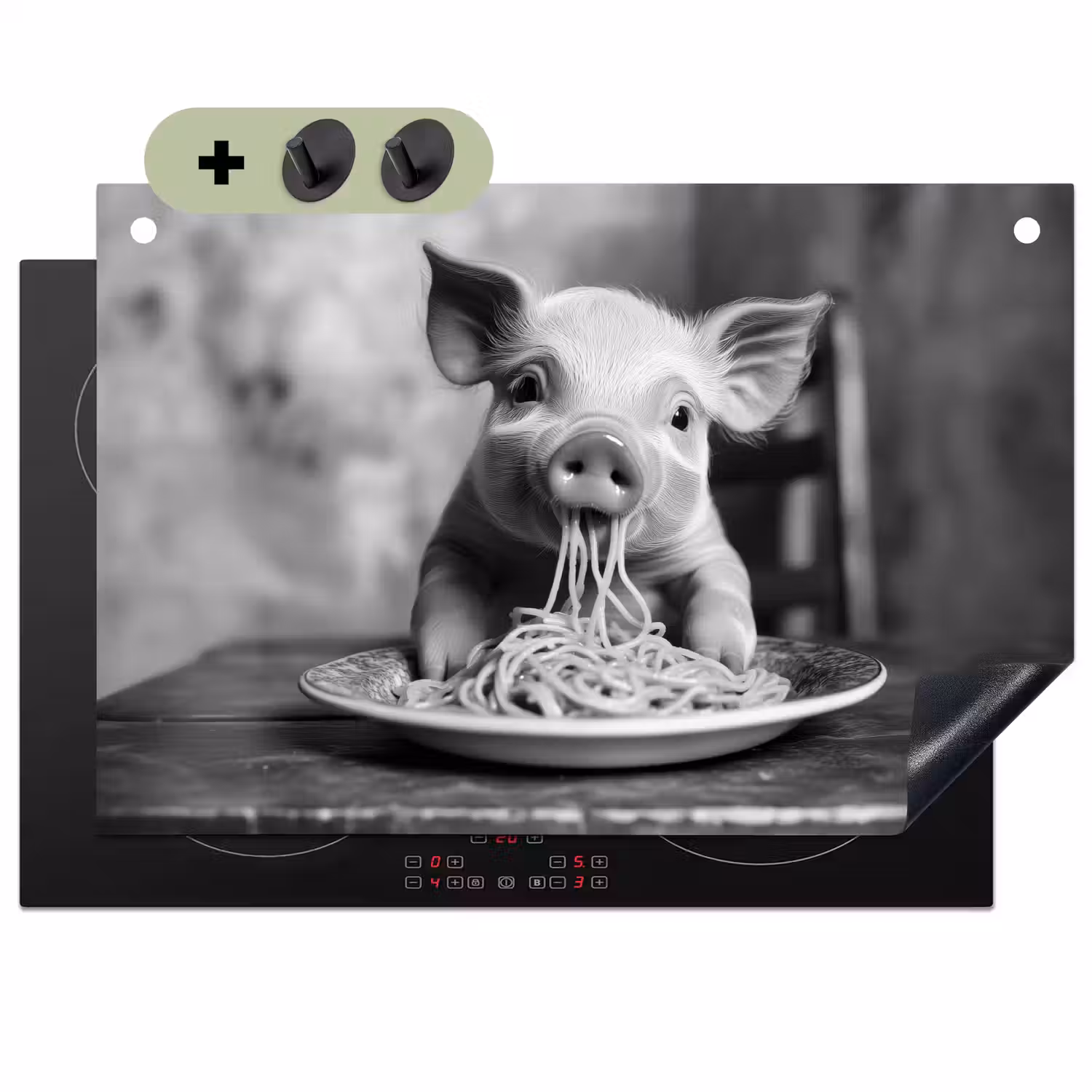 Varken - Schattig - Spaghetti - Zwart wit - Dier Inductie beschemer met haakjes klein -3d