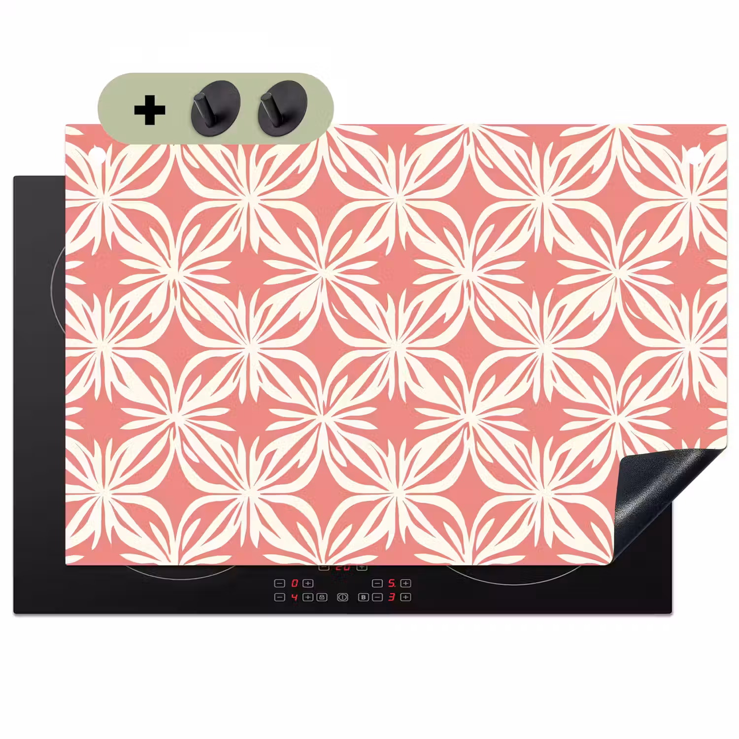 Roze - Bloemenmotief - Wit - Modern Inductie beschemer met haakjes klein 777 -3d