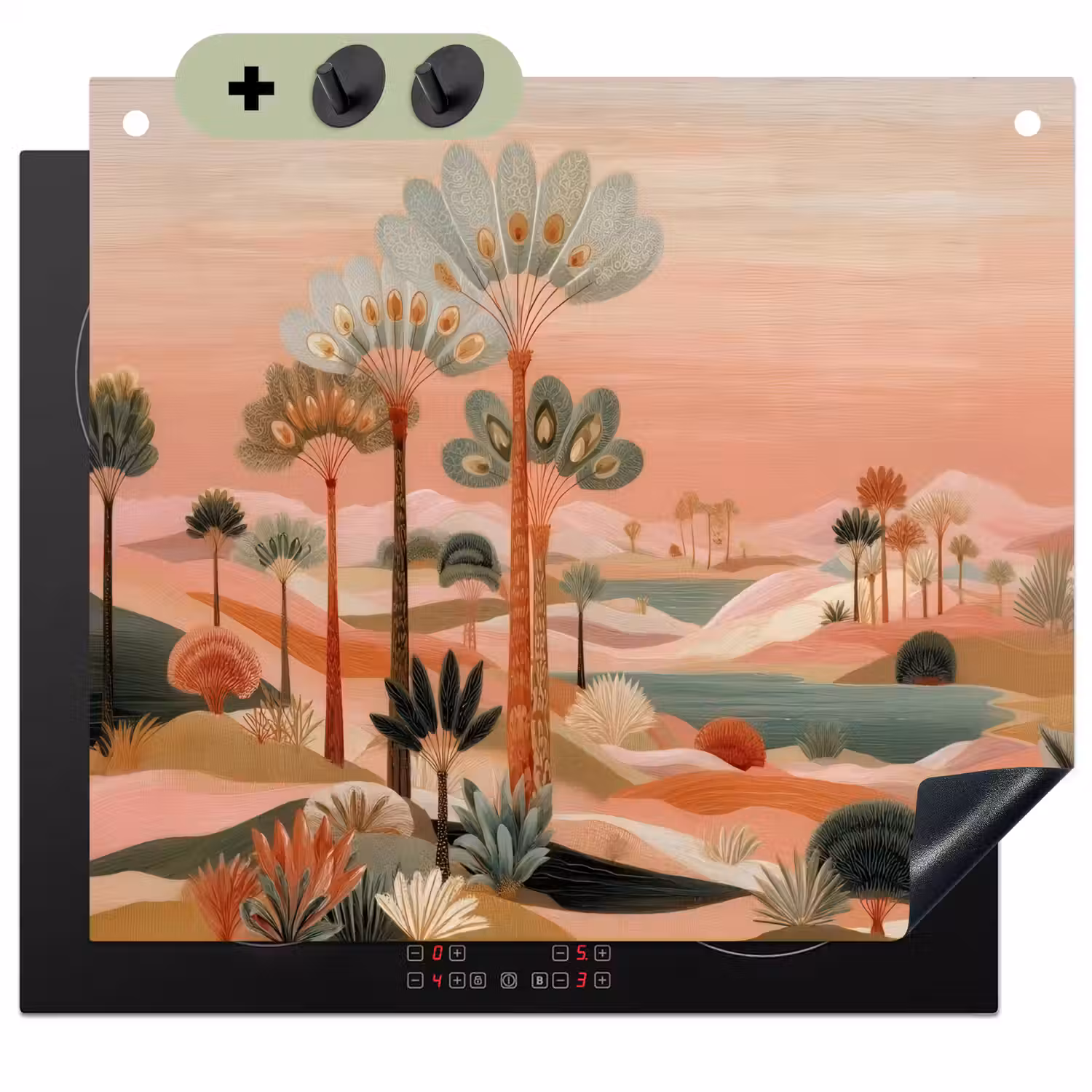 Roze landschap - Palmen - Water Inductie beschemer met haakjes middel -3d