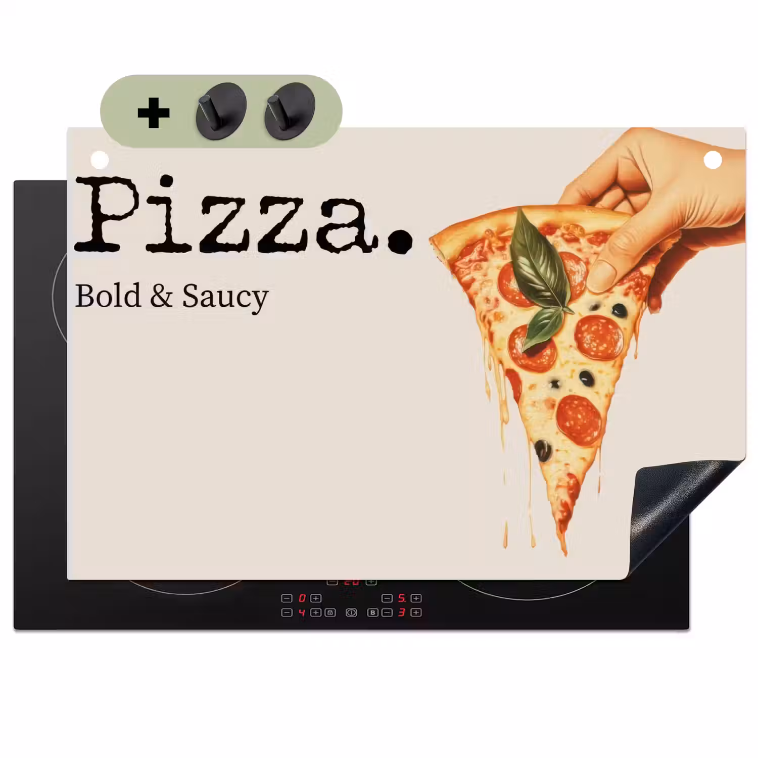 Pizza - Kaas - Pepperoni Inductie beschemer met haakjes klein -3d