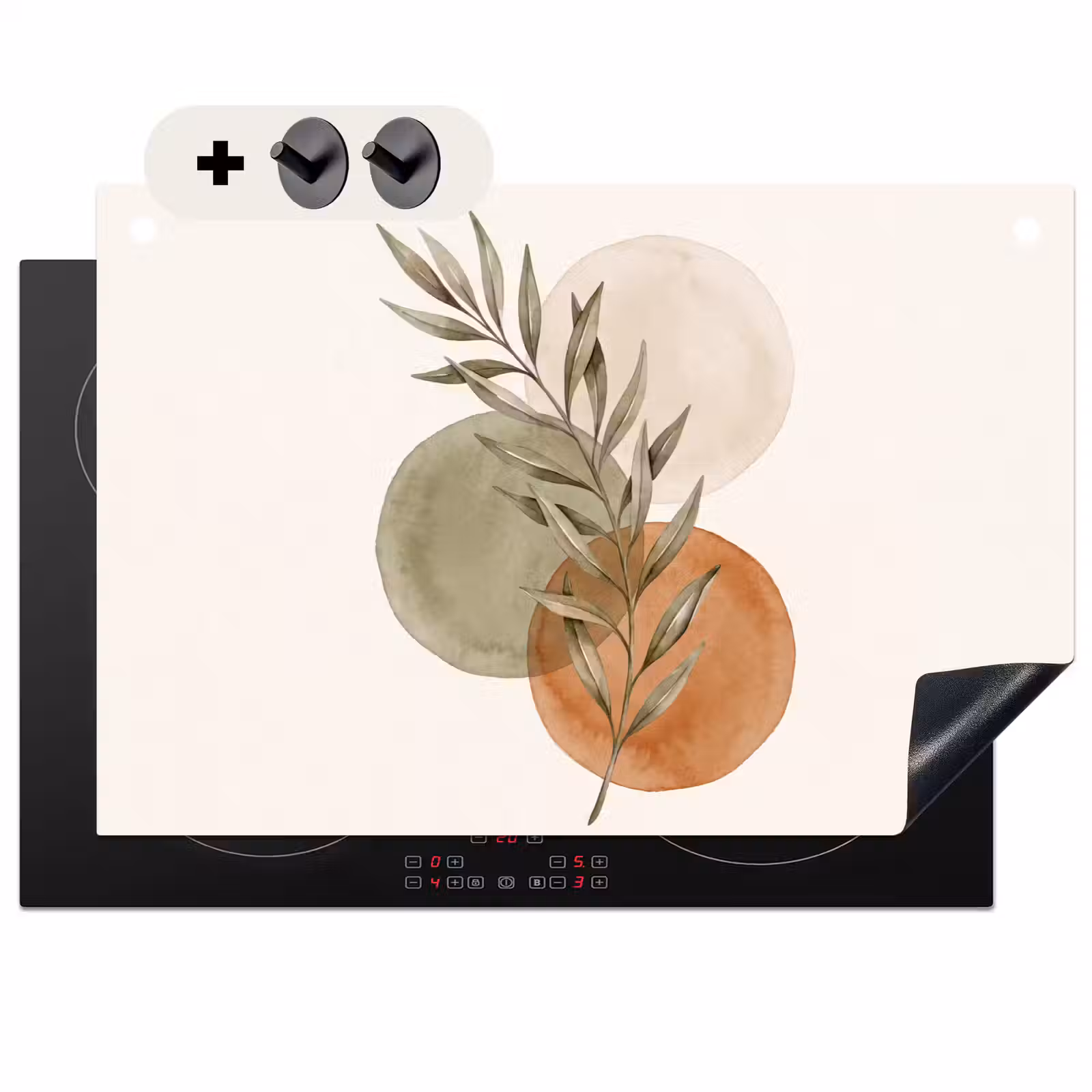 Induction Hob Cover & Splashback (2-in-1) - Plant - Circles - Abstract - Plant - Cirkels - Abstract Inductie beschemer met haakjes klein