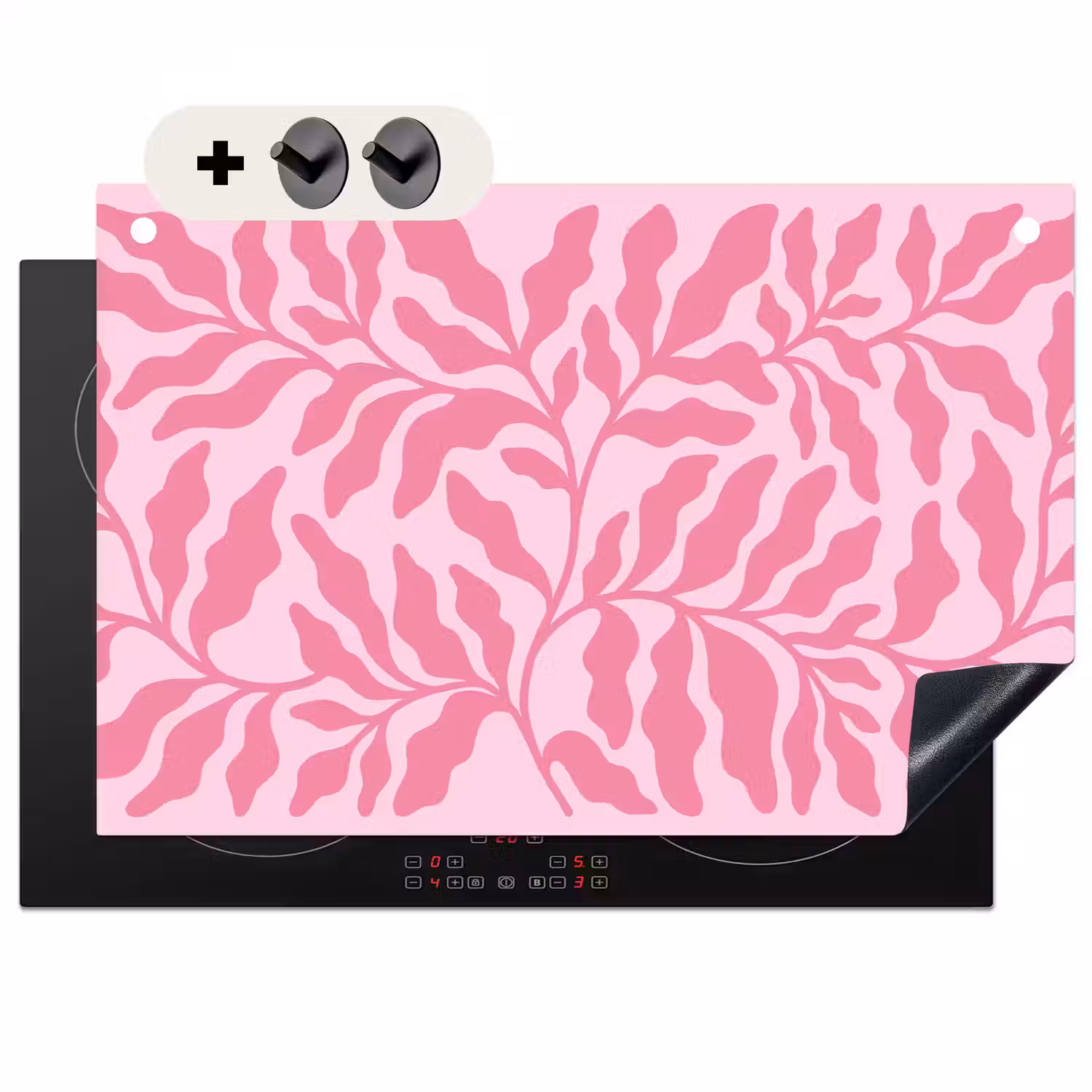 Planten - Organisch - Abstract - Modern - Roze Inductie beschemer met haakjes klein -3d