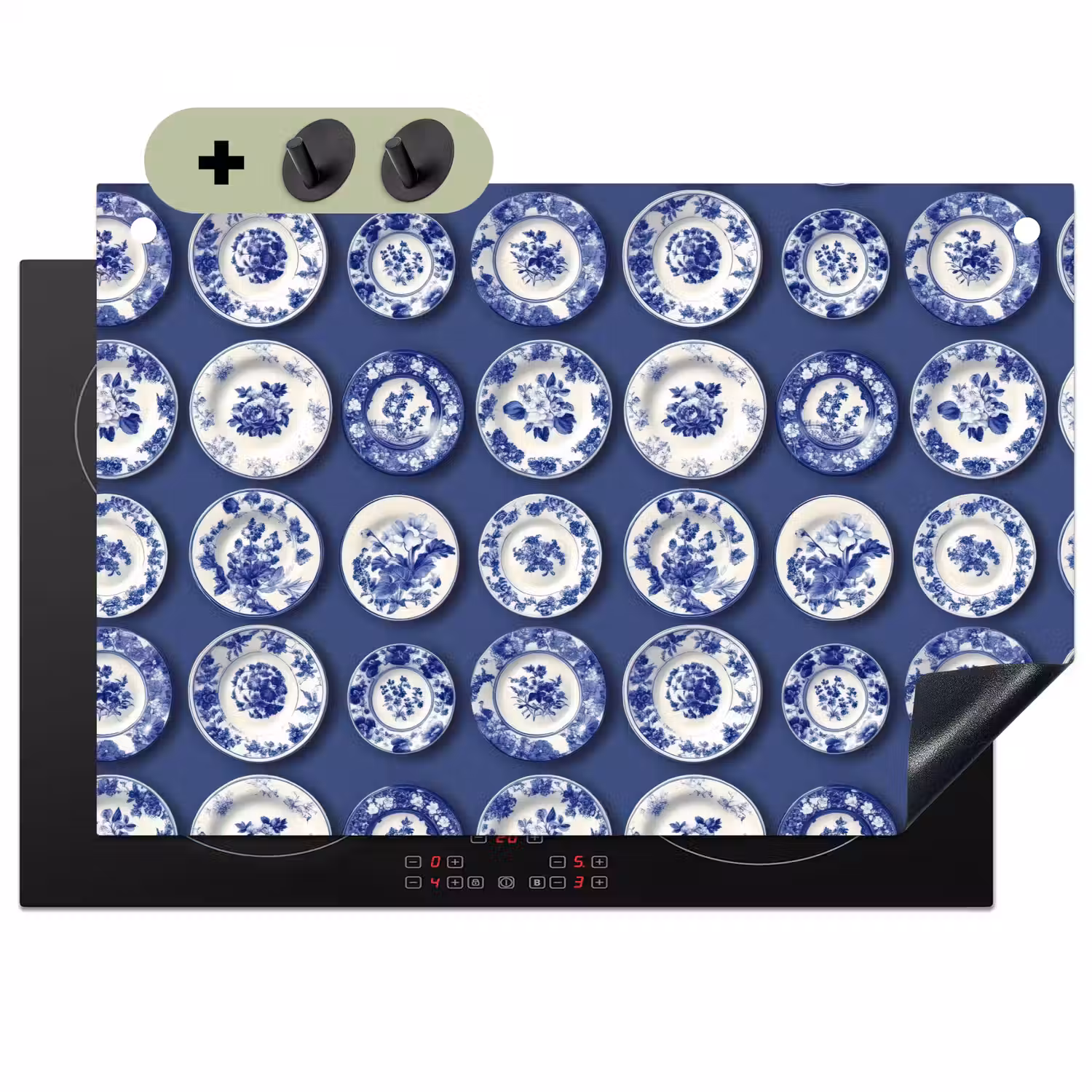 Borden - Floraal - Blauw Inductie beschemer met haakjes klein 777 -3d
