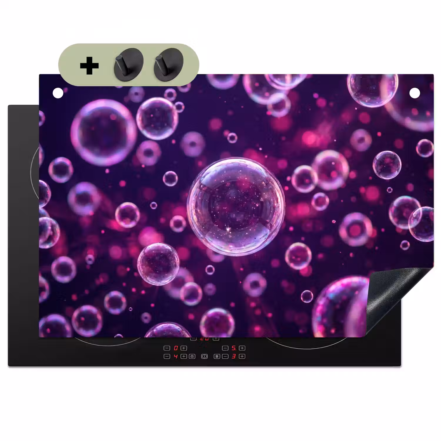 Paars - Bubbels - Schuim Inductie beschemer met haakjes klein -3d