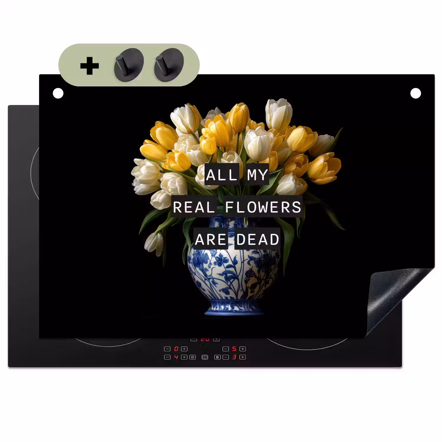 Quotes - Bloem - Tulp - Geel Inductie beschemer met haakjes klein -3d