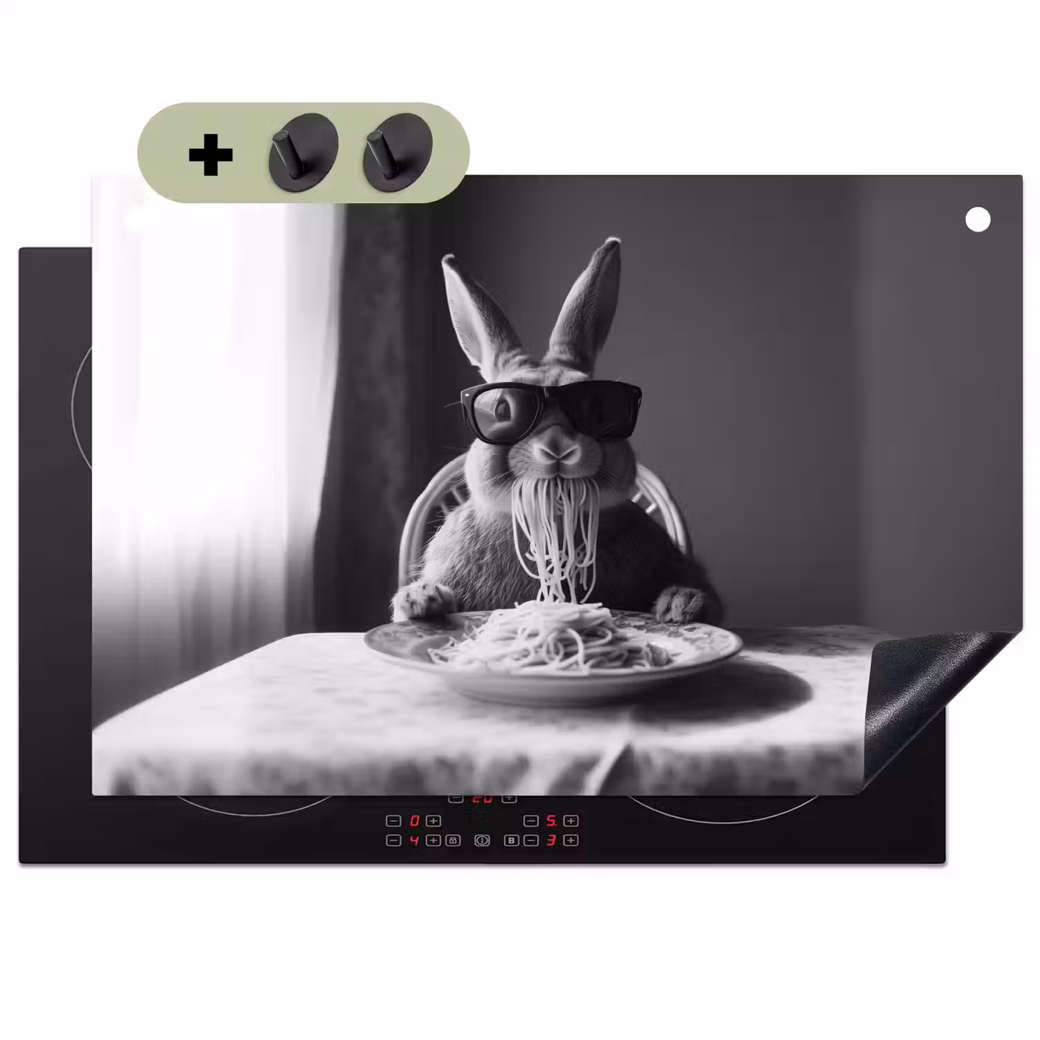 Konijn - Bunny - Zonnebril - Tafelkleed - Pasta - Schattig Inductie beschemer met haakjes klein -3d