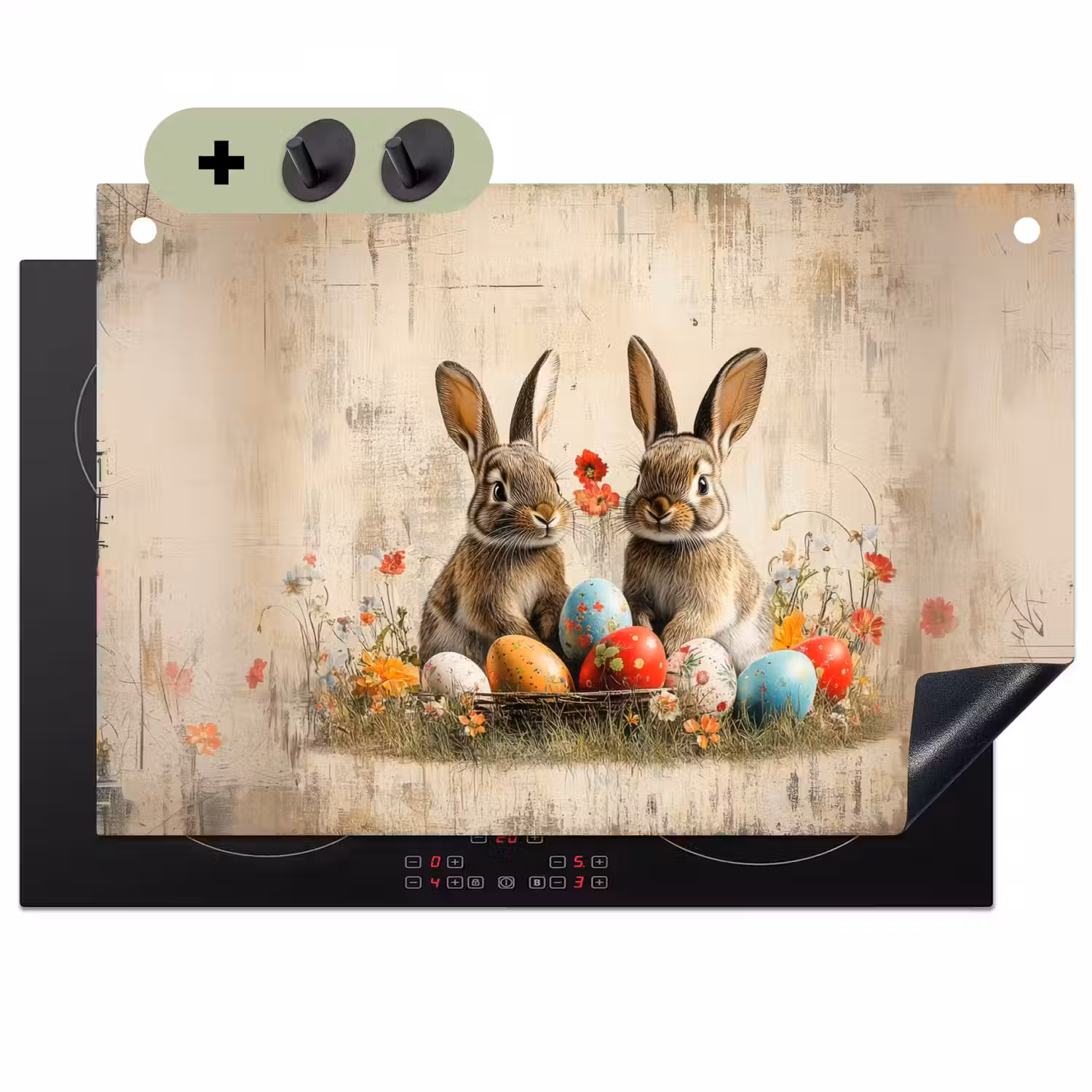 Konijnen - Bloemen - Eieren Inductie beschemer met haakjes klein -3d