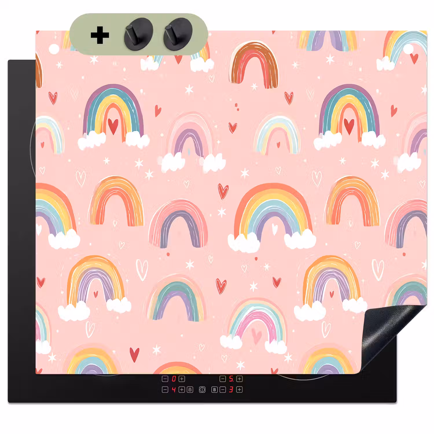 Regenboog - Patroon - Pastel - Handgetekend Inductie beschemer met haakjes middel -3d