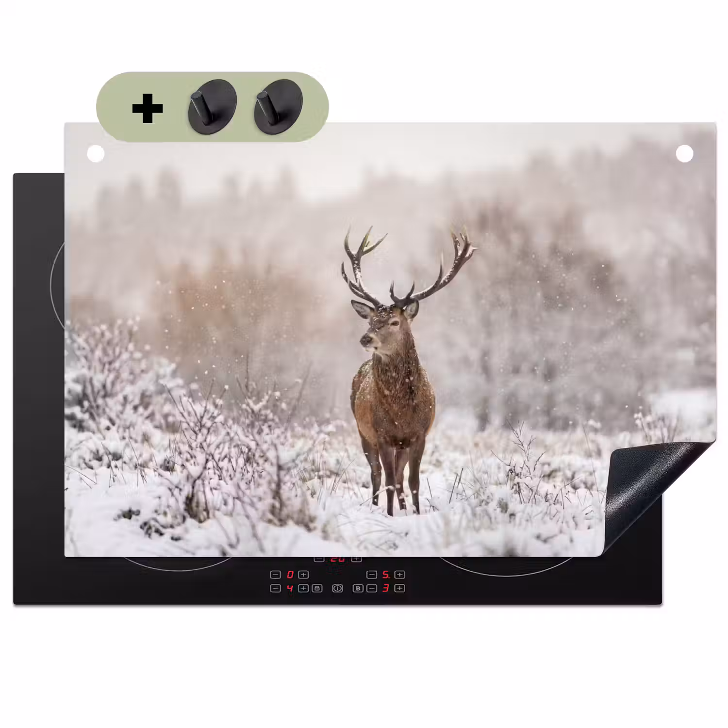 Edelhert - Bos - Sneeuw - Winter - Majestueus Inductie beschemer met haakjes klein -3d