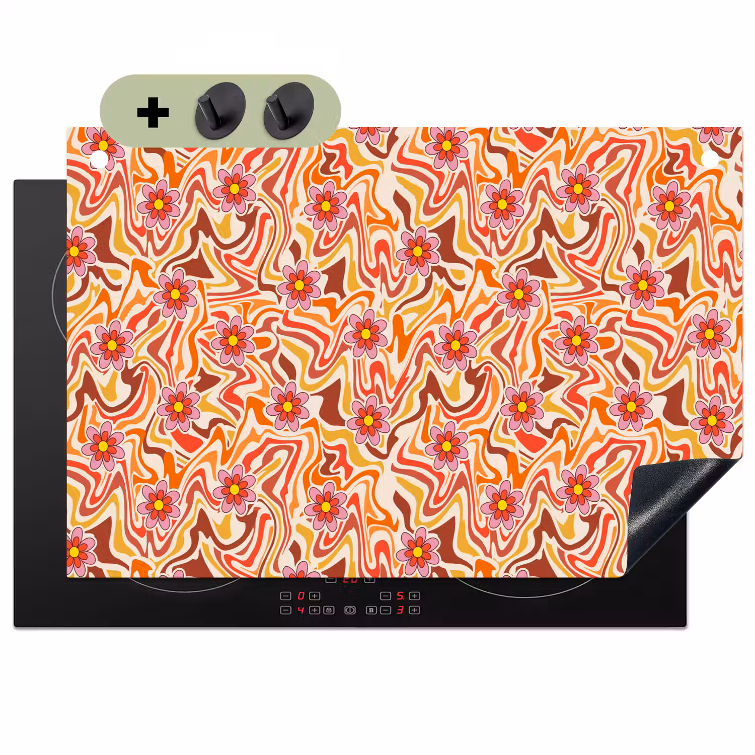 Retro - Bloemen - Patroon Inductie beschemer met haakjes klein 777 -3d