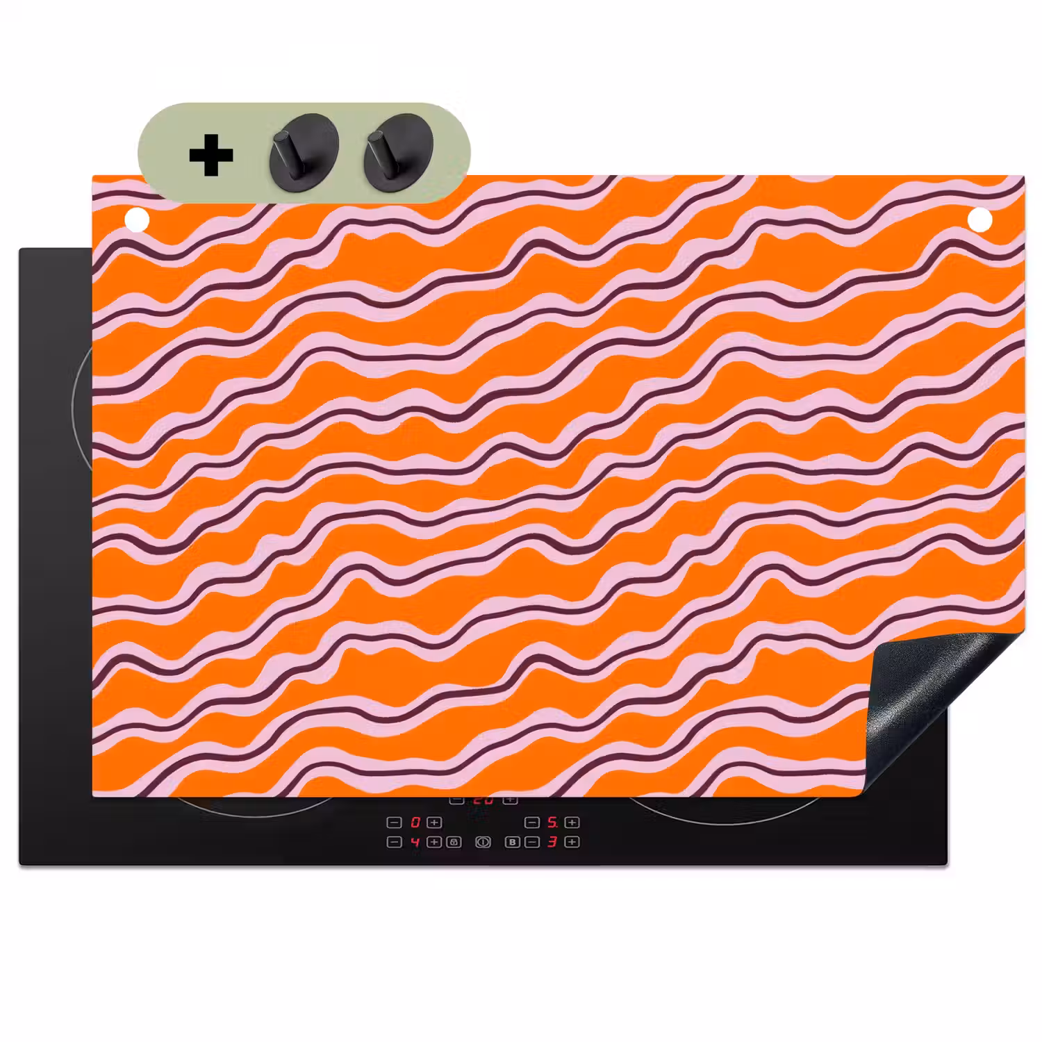 Retro - Golvend - Oranje Inductie beschemer met haakjes klein 777 -3d