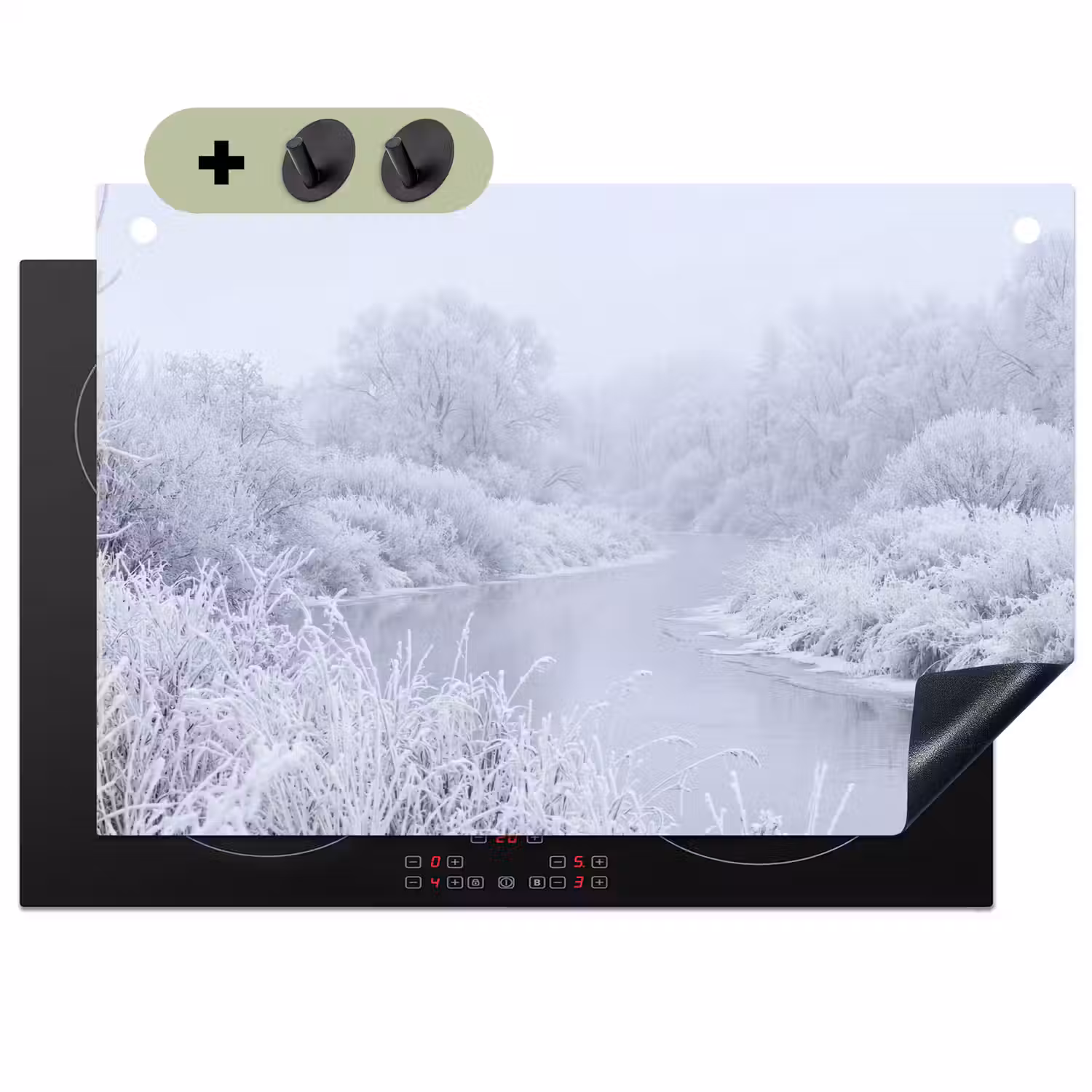Rivier - Sneeuw - Bos - Winter - Schilderachtig Inductie beschemer met haakjes klein -3d