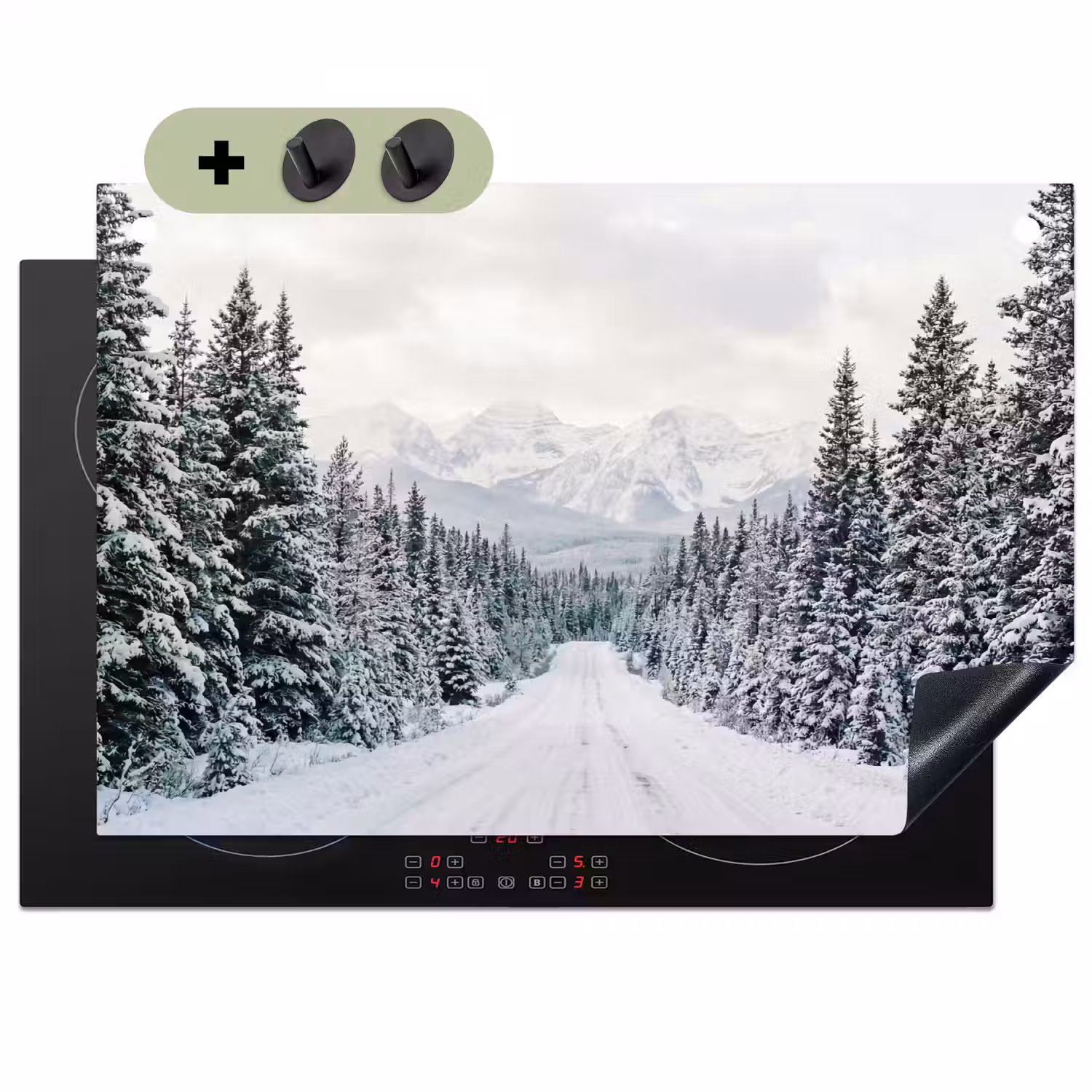 Weg - Sneeuw - Naaldbos - Winter - Avontuurlijk Inductie beschemer met haakjes klein -3d