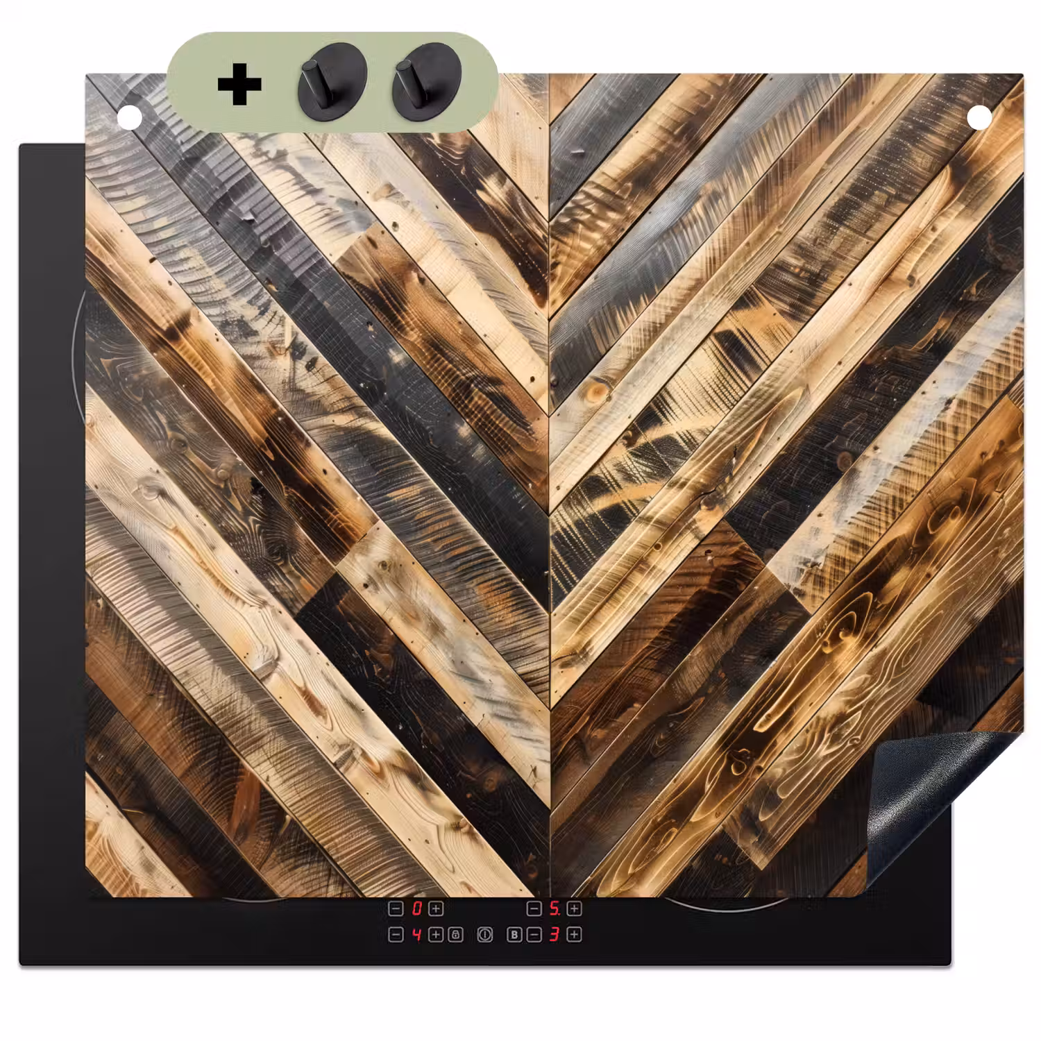 Geschroeid Hout in Visgraat Inductie beschemer met haakjes middel -3d