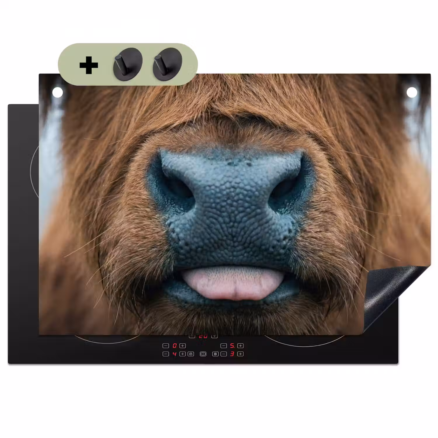 Schotse hooglander - Neus - Bruin Inductie beschemer met haakjes klein -3d