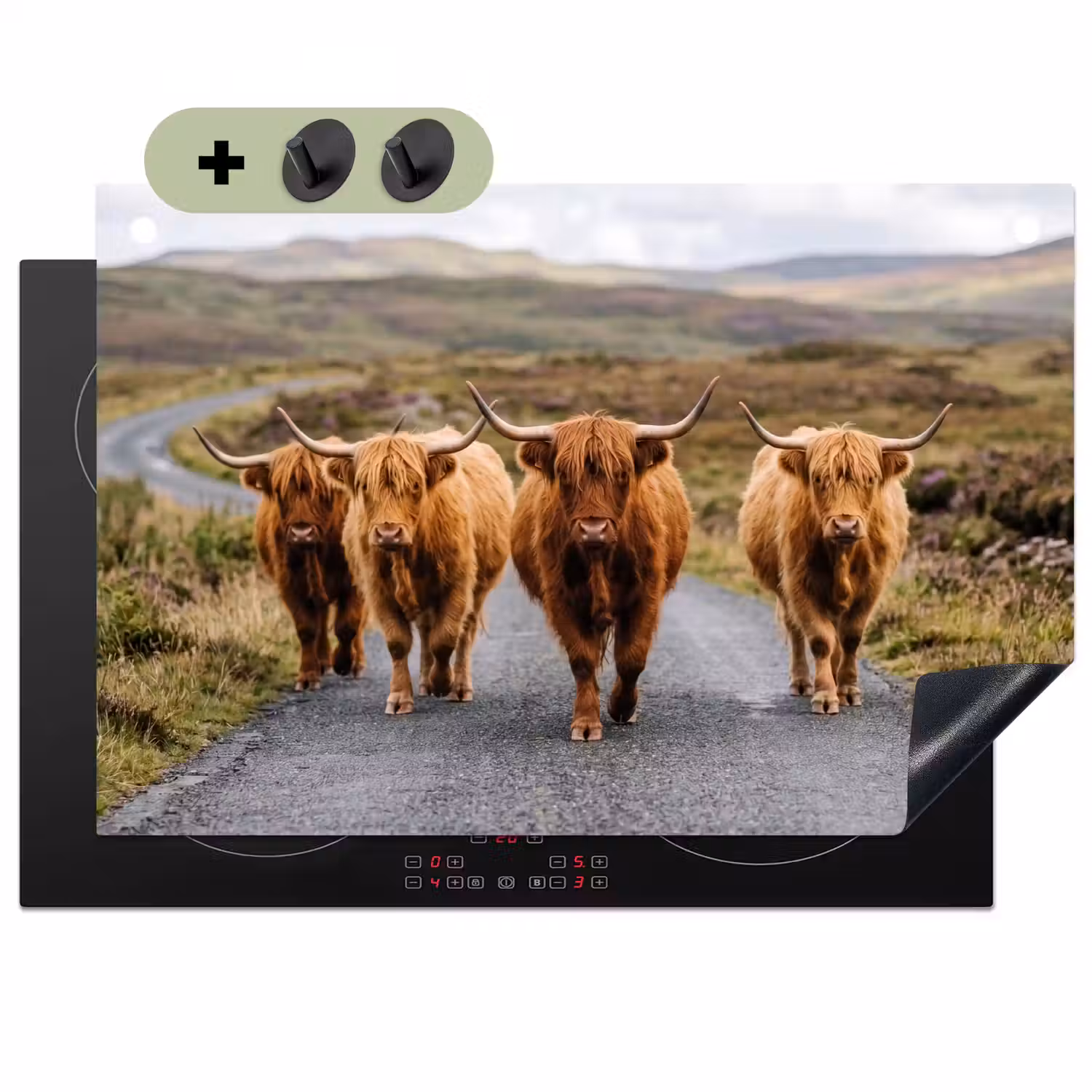 Schotse Hooglanders - Weg - Landschap - Kudde Inductie beschemer met haakjes klein -3d