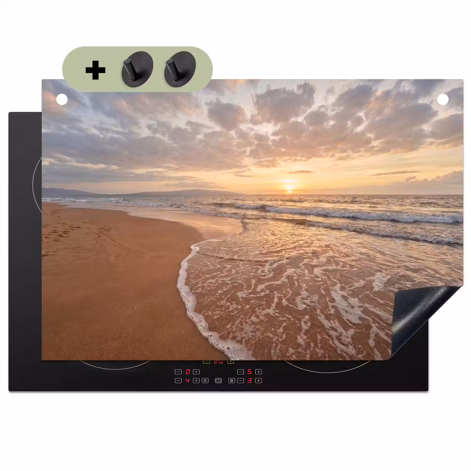 Zee - Kustlijn - Wolken - Landschap - Oranje Inductie beschemer met haakjes klein -3d