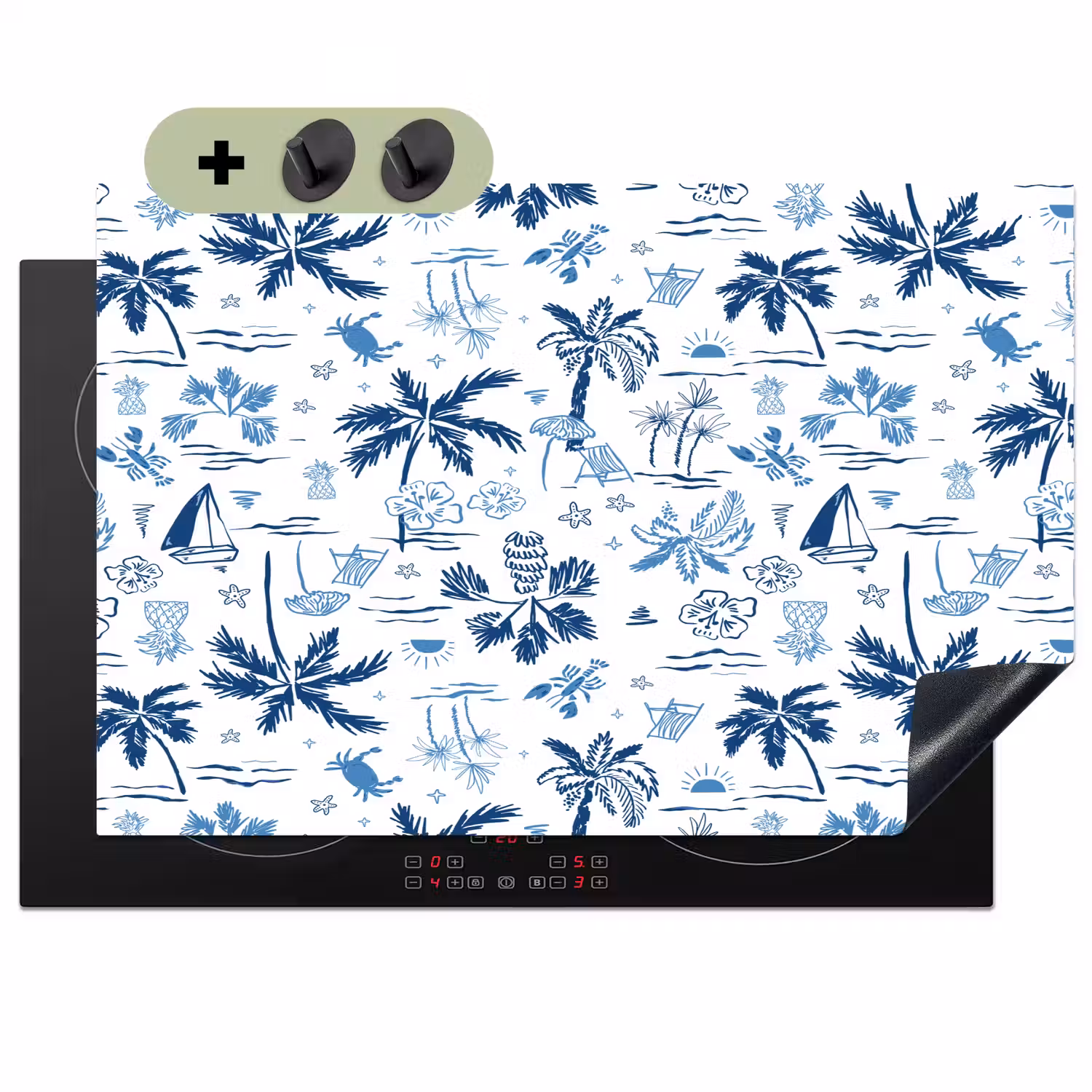 Zee - Strand - Blauw - Wit Inductie beschemer met haakjes klein 777 -3d