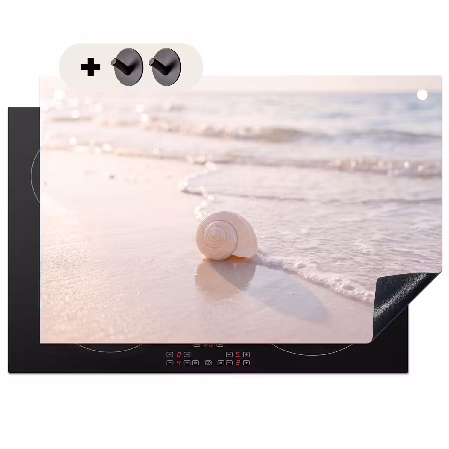 Zeeschelp - Strand - Zee - Natuur - Beige Inductie beschemer met haakjes klein -3d