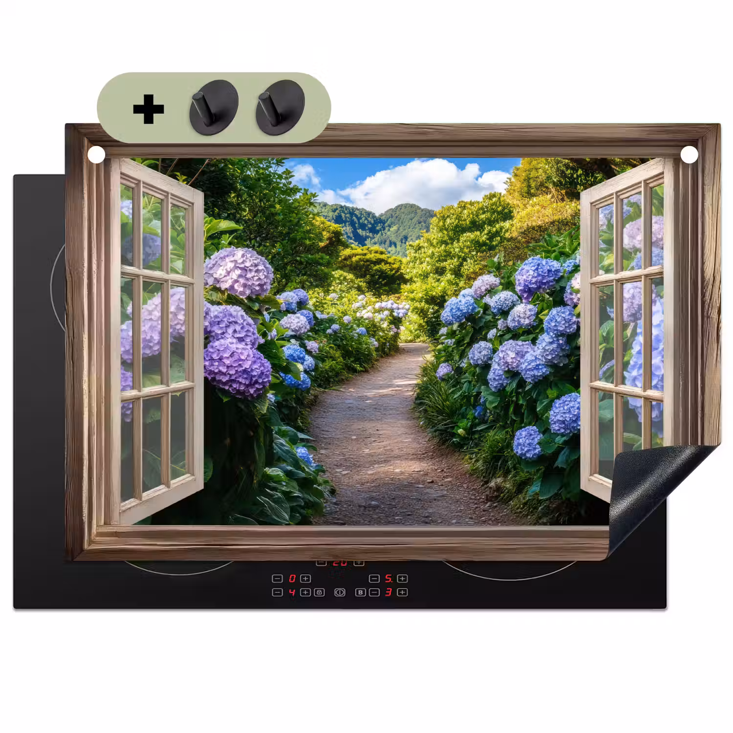 Doorkijk - Hortensia - Pad - Natuur Inductie beschemer met haakjes klein -3d