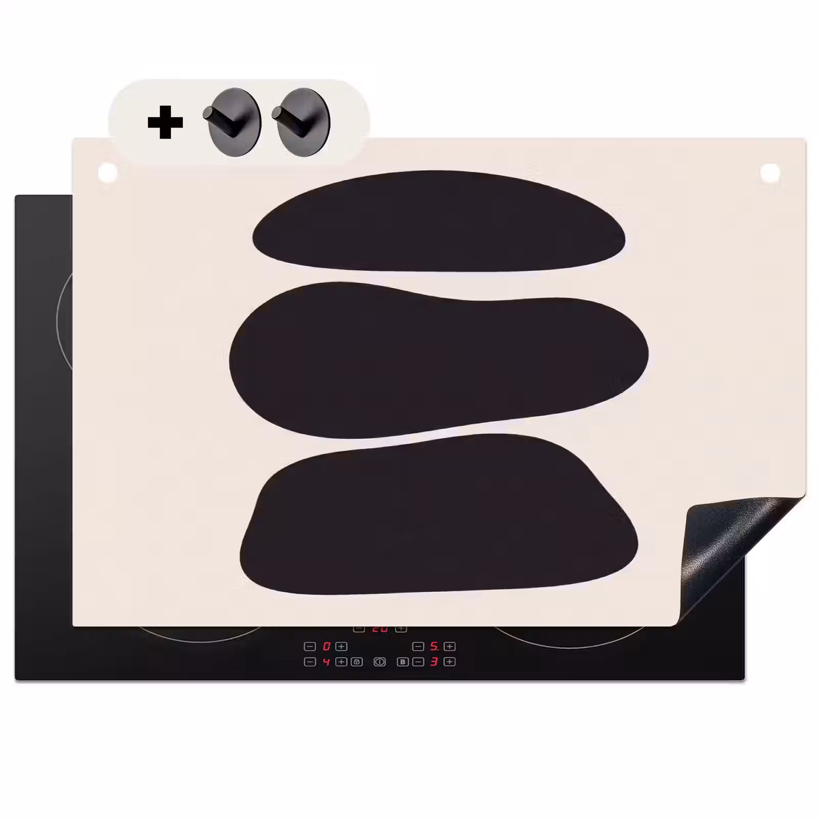 Induction Hob Cover & Splashback (2-in-1) - Shapes - Organic - Black - Vormen - Organisch - Zwart Inductie beschemer met haakjes klein