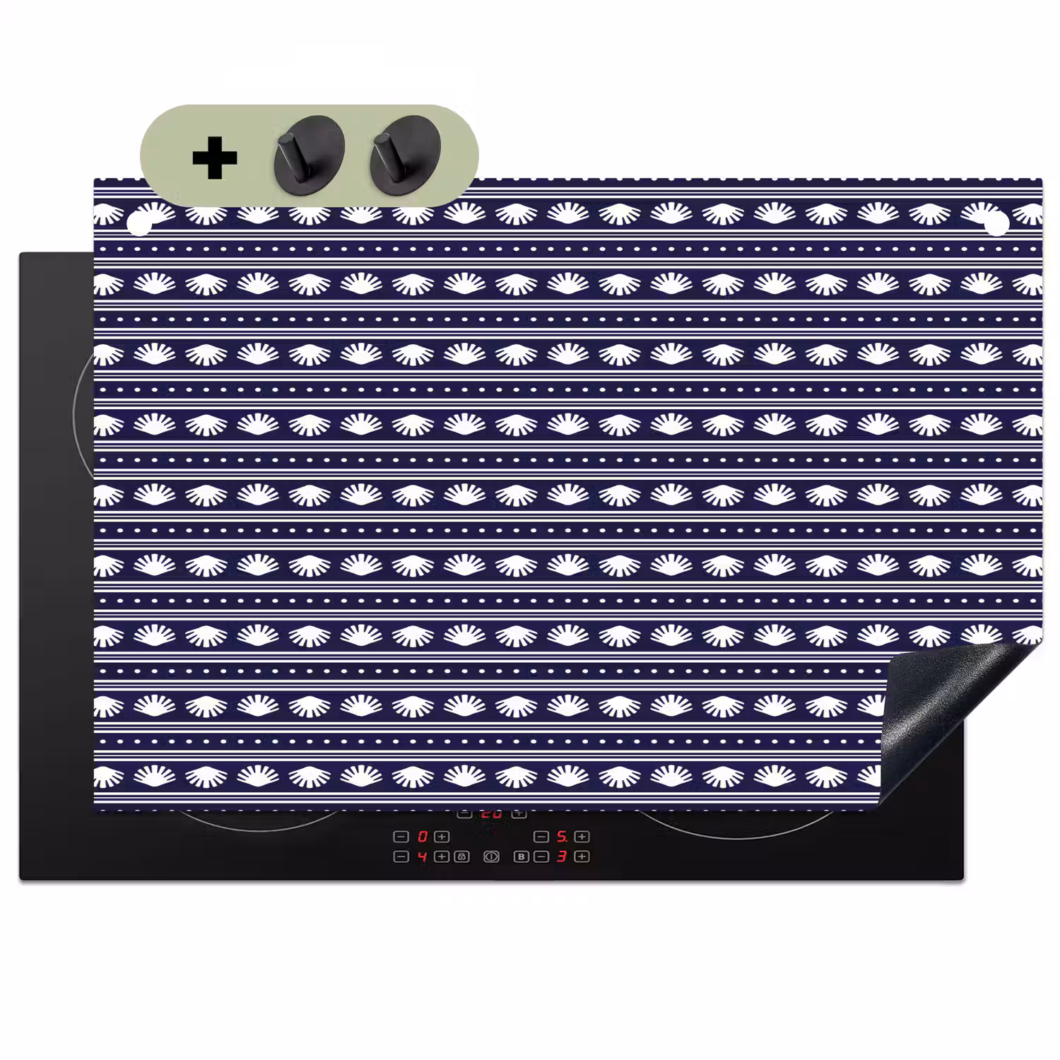 Schelp - Nautisch - Blauw - Wit Inductie beschemer met haakjes klein 777 -3d