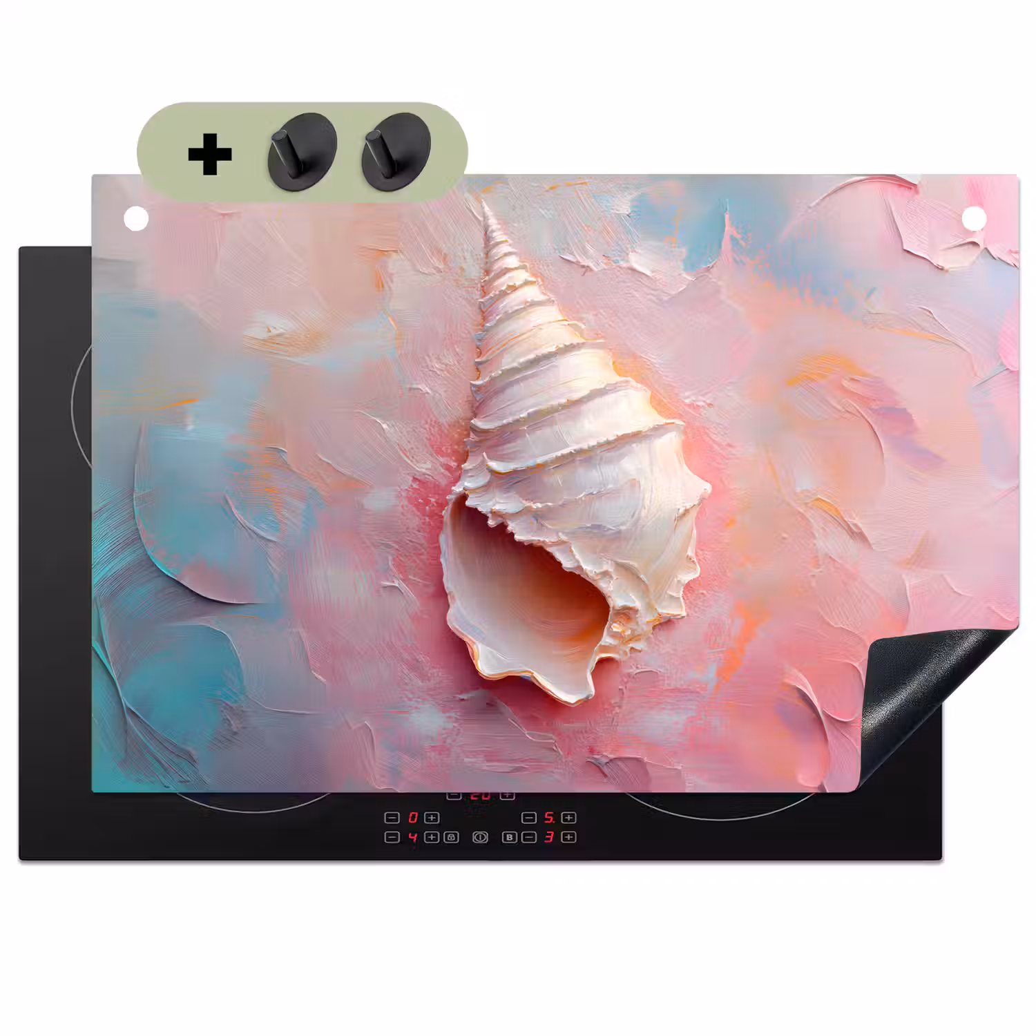 Schelp - Pastel - Pink Inductie beschemer met haakjes klein -3d