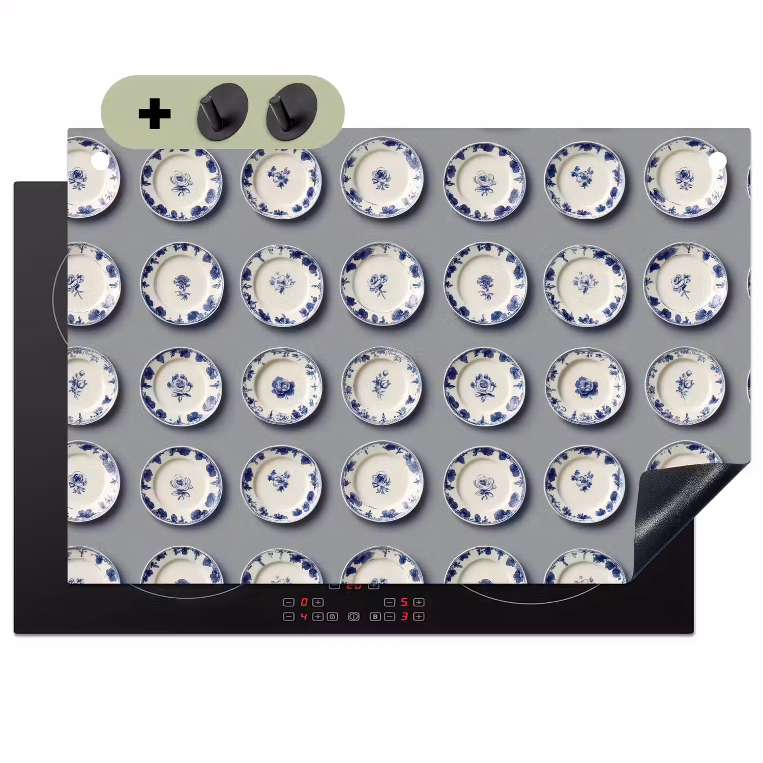 Borden - Bloemen - Blauw - Wit Inductie beschemer met haakjes klein 777 -3d