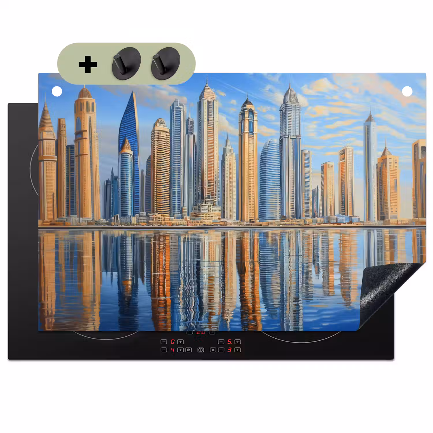 Skyline - Wolkenkrabbers - Water - Blauw Inductie beschemer met haakjes klein -3d