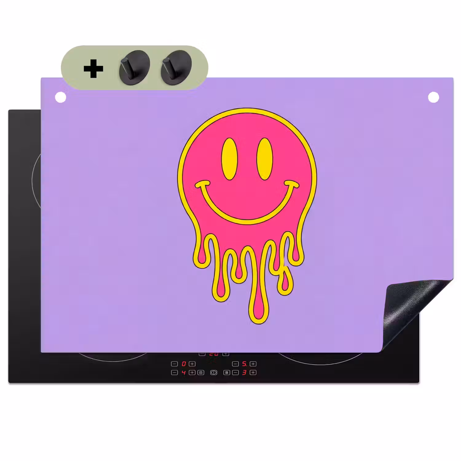 Smiley - Drip - Neon Inductie beschemer met haakjes klein -3d