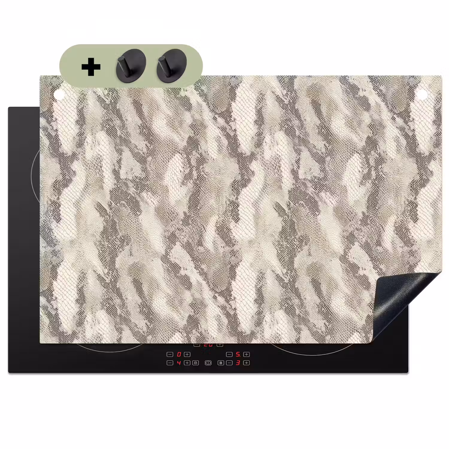 Slang - Patroon - Taupe Inductie beschemer met haakjes klein 777 -3d